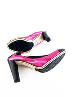 Chanel Black & Pink CC Logo Pumps 38.5