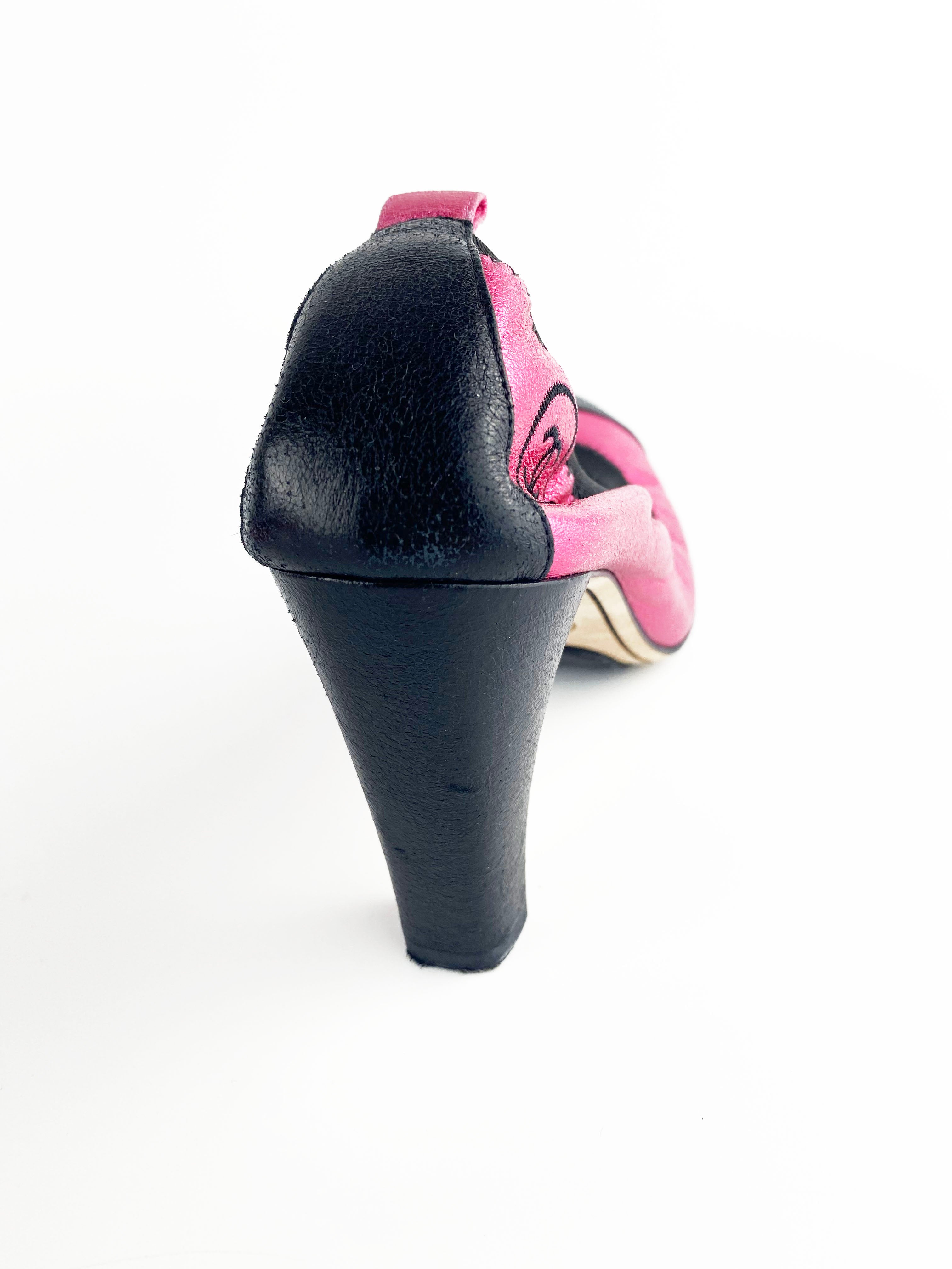 Chanel Black & Pink CC Logo Pumps 38.5