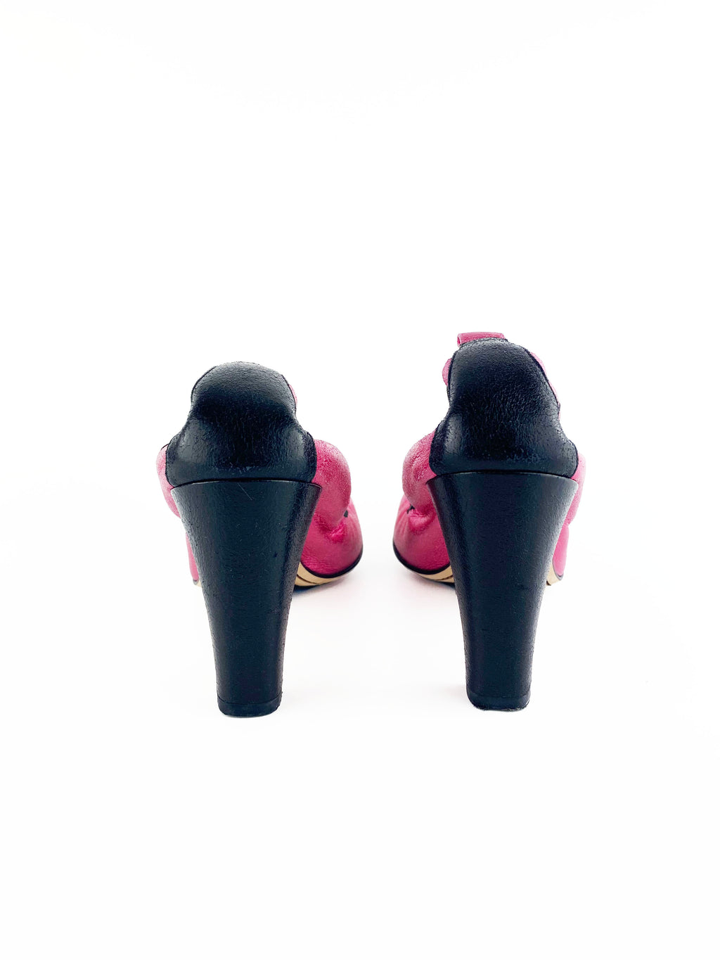 Chanel Black & Pink CC Logo Pumps 38.5