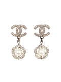 Chanel CC Crystal Flower Framed Pearl Earrings
