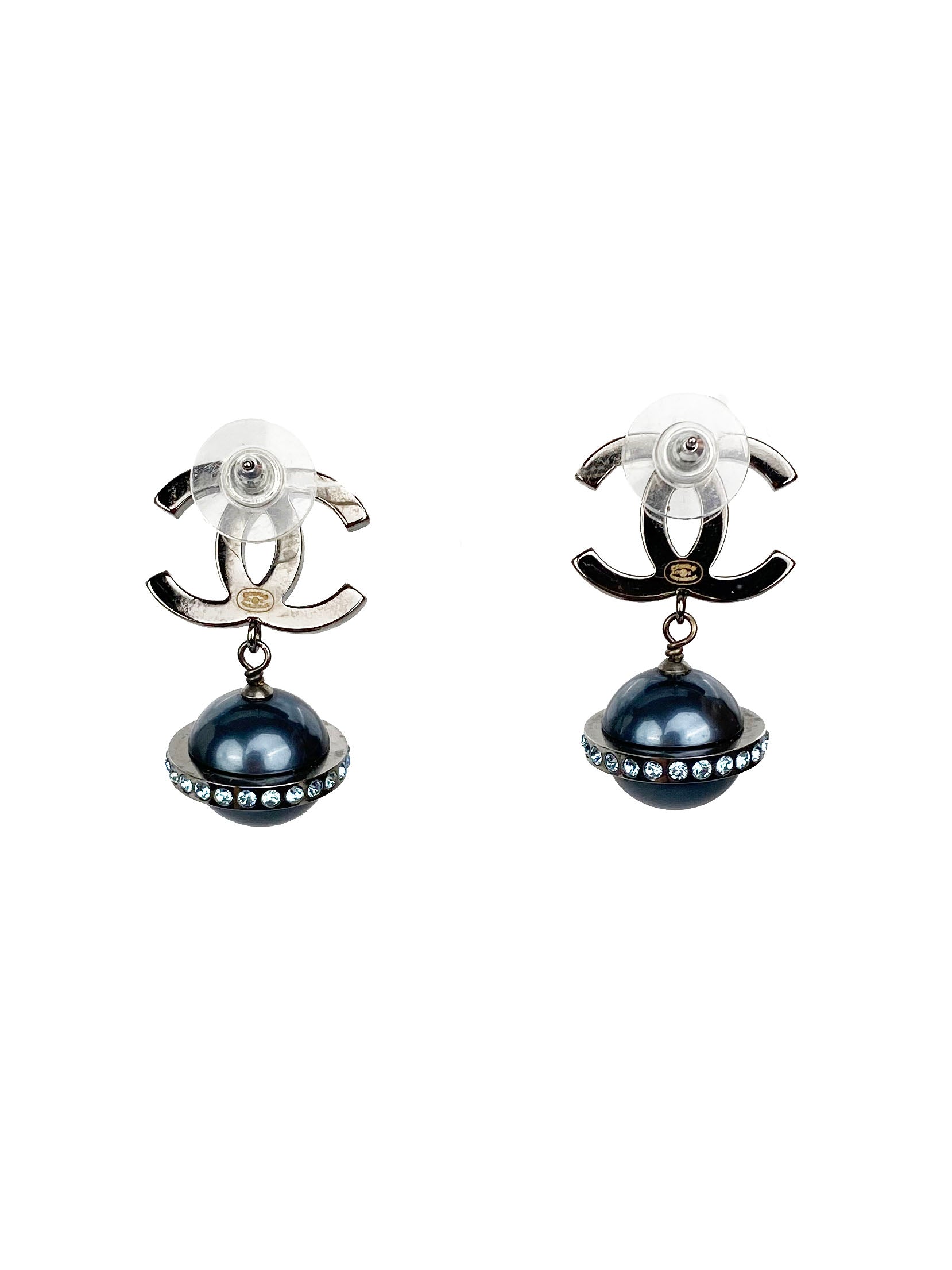 Chanel CC Crystal Logo Cosmo Planet Drop Earrings
