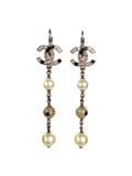 Chanel CC Crystal & Pearl Ball Drop Earrings