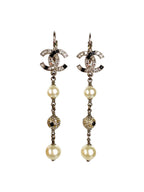 Chanel CC Crystal & Pearl Ball Drop Earrings