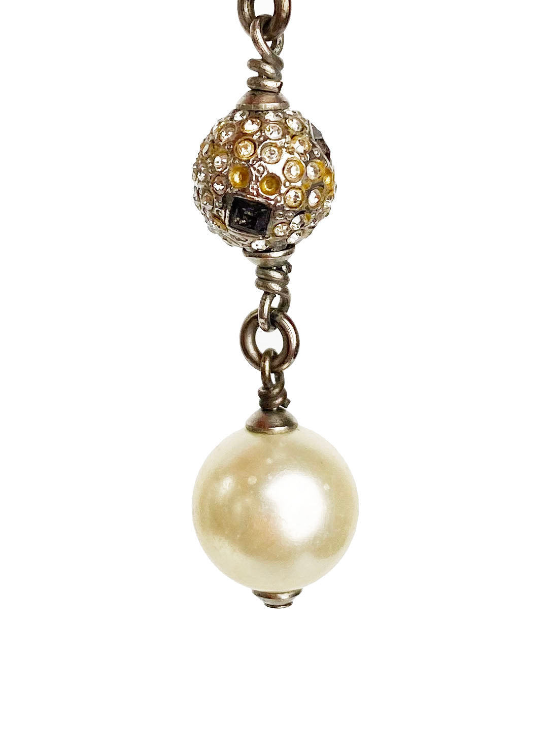 Chanel CC Crystal & Pearl Ball Drop Earrings