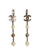 Chanel CC Crystal & Pearl Ball Drop Earrings