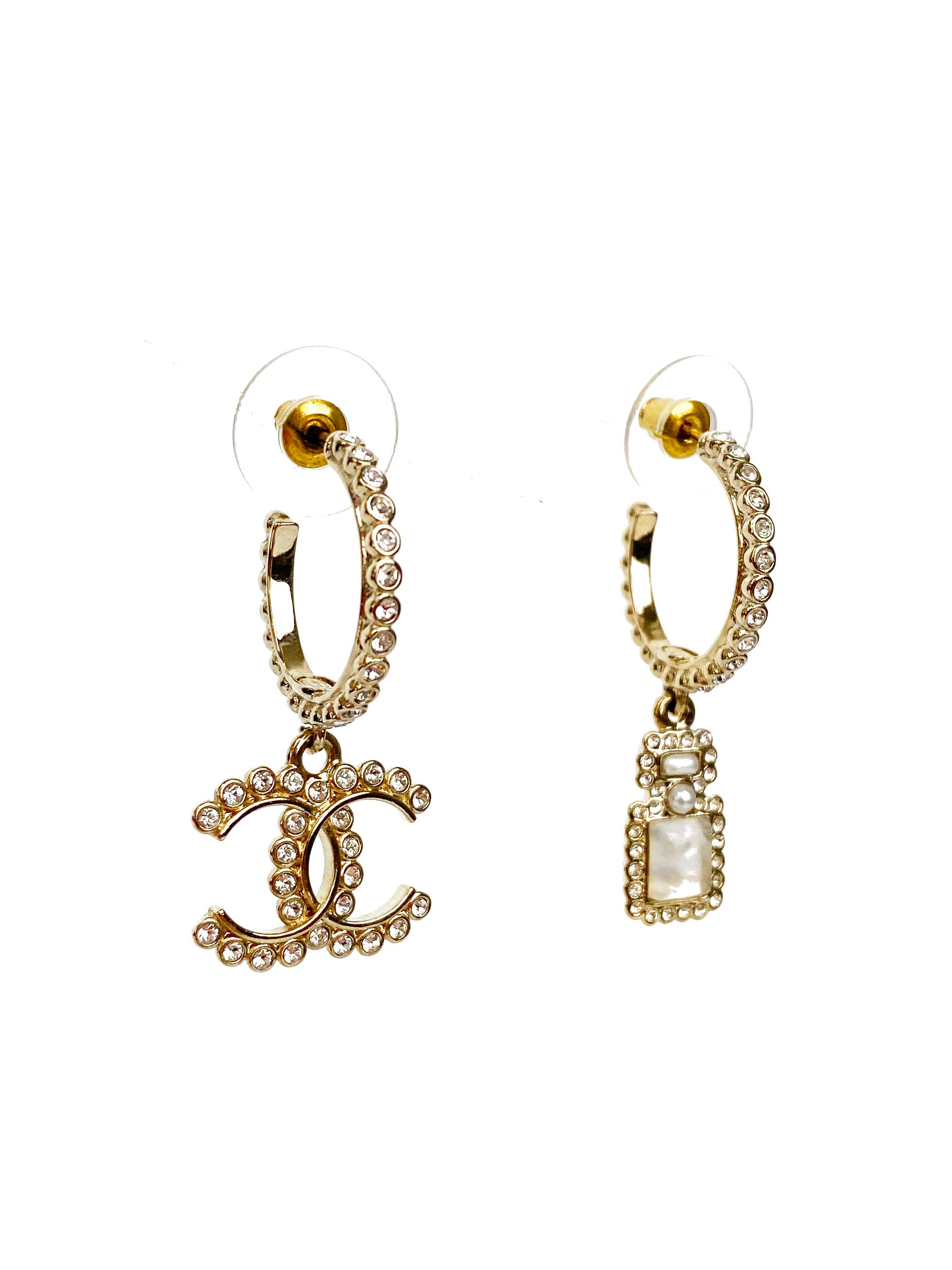 Chanel CC and Perfume Bottle Hoop Earrings