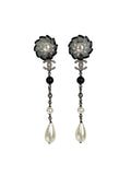 Chanel Flower & Pearl Clip-On Drop Earrings