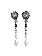 Chanel Flower & Pearl Clip-On Drop Earrings