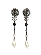 Chanel Flower & Pearl Clip-On Drop Earrings