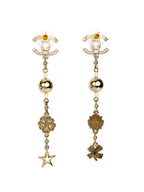 Chanel Gold CC Crystal and Charms Drop Earrings