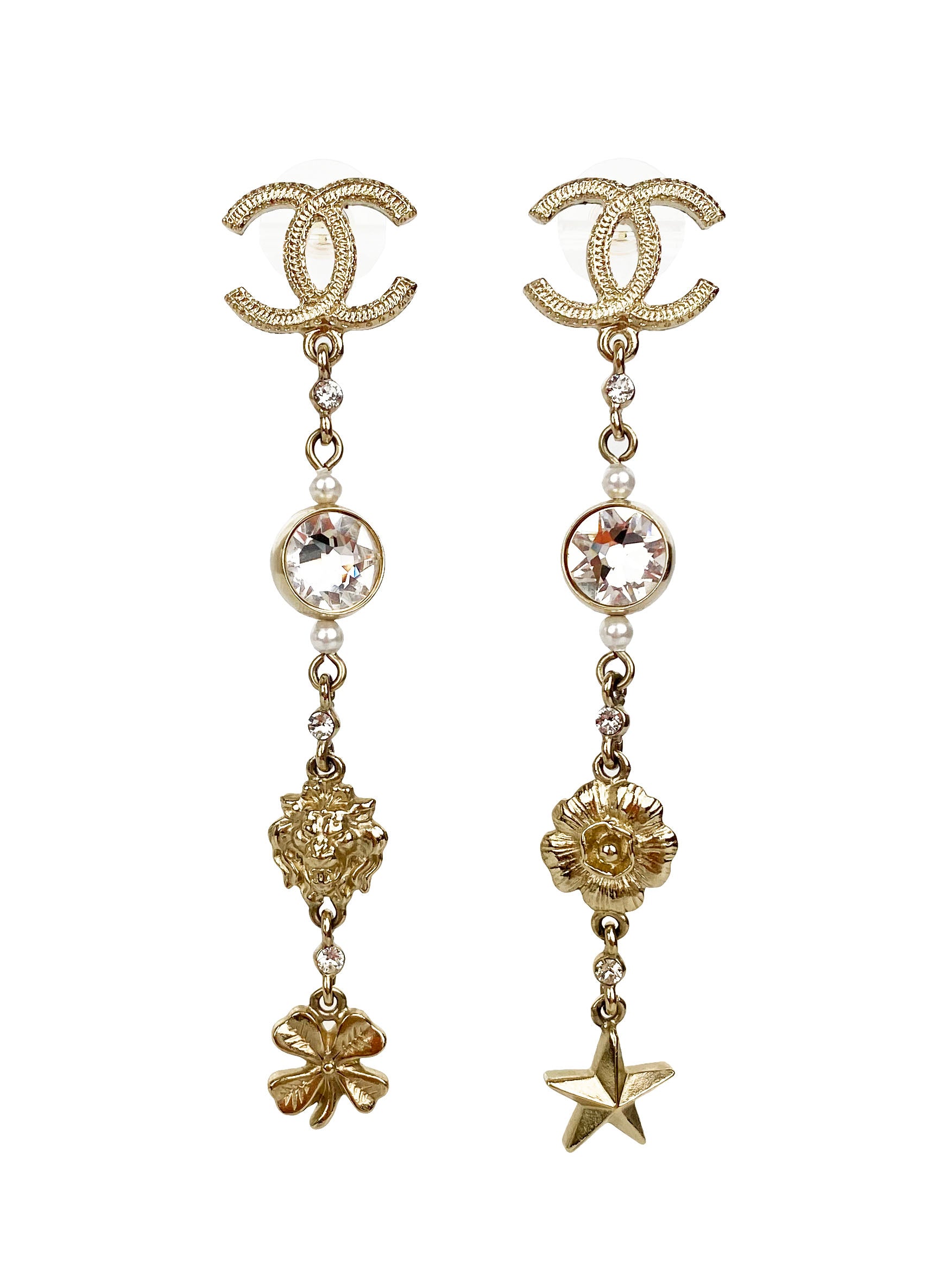 Chanel Gold CC Crystal and Charms Drop Earrings