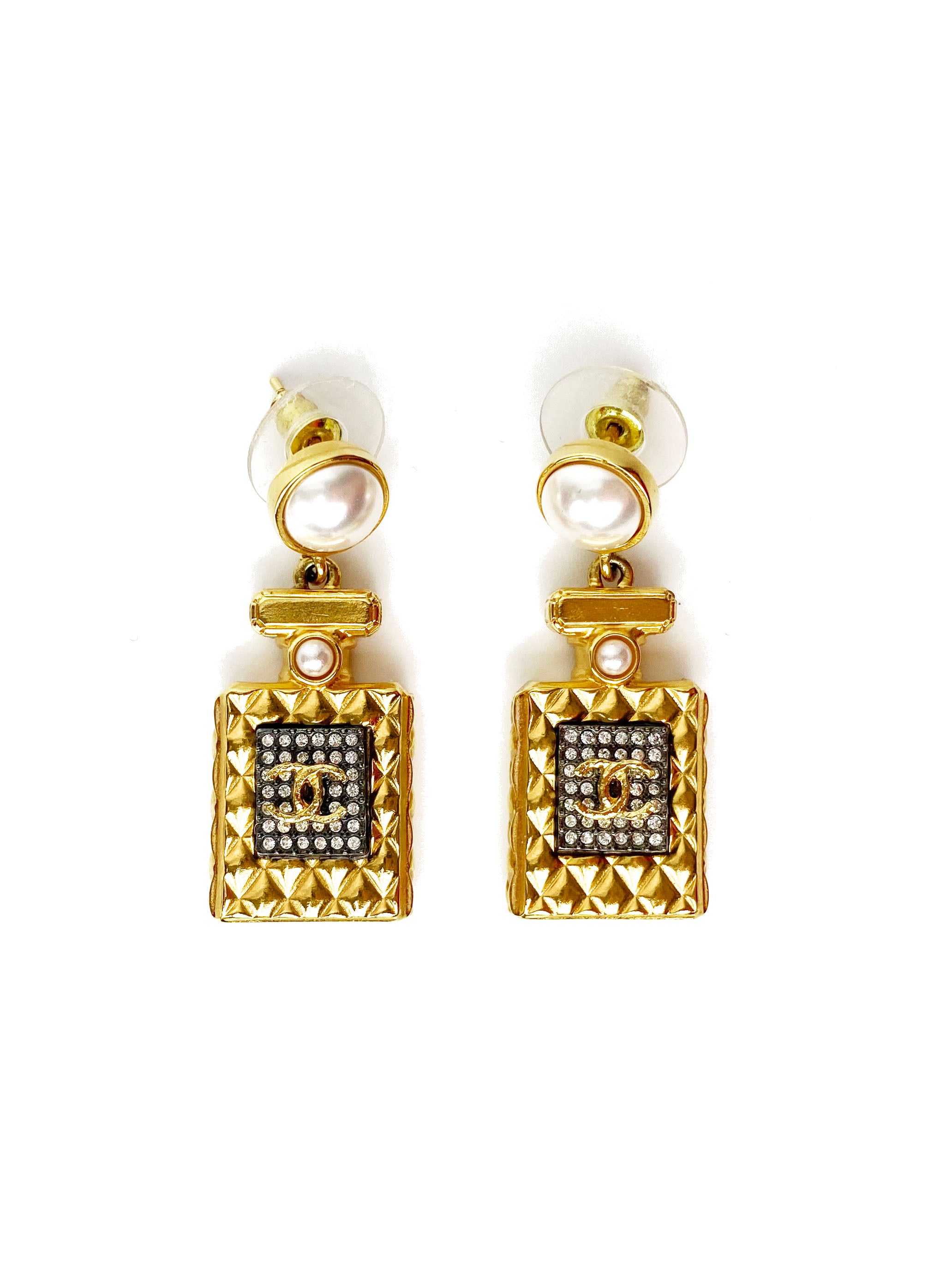 Chanel Gold Perfume Bottle Earrings