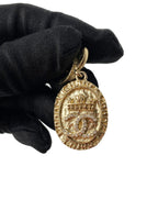 Chanel Light Gold CC Oval Crown Earrings