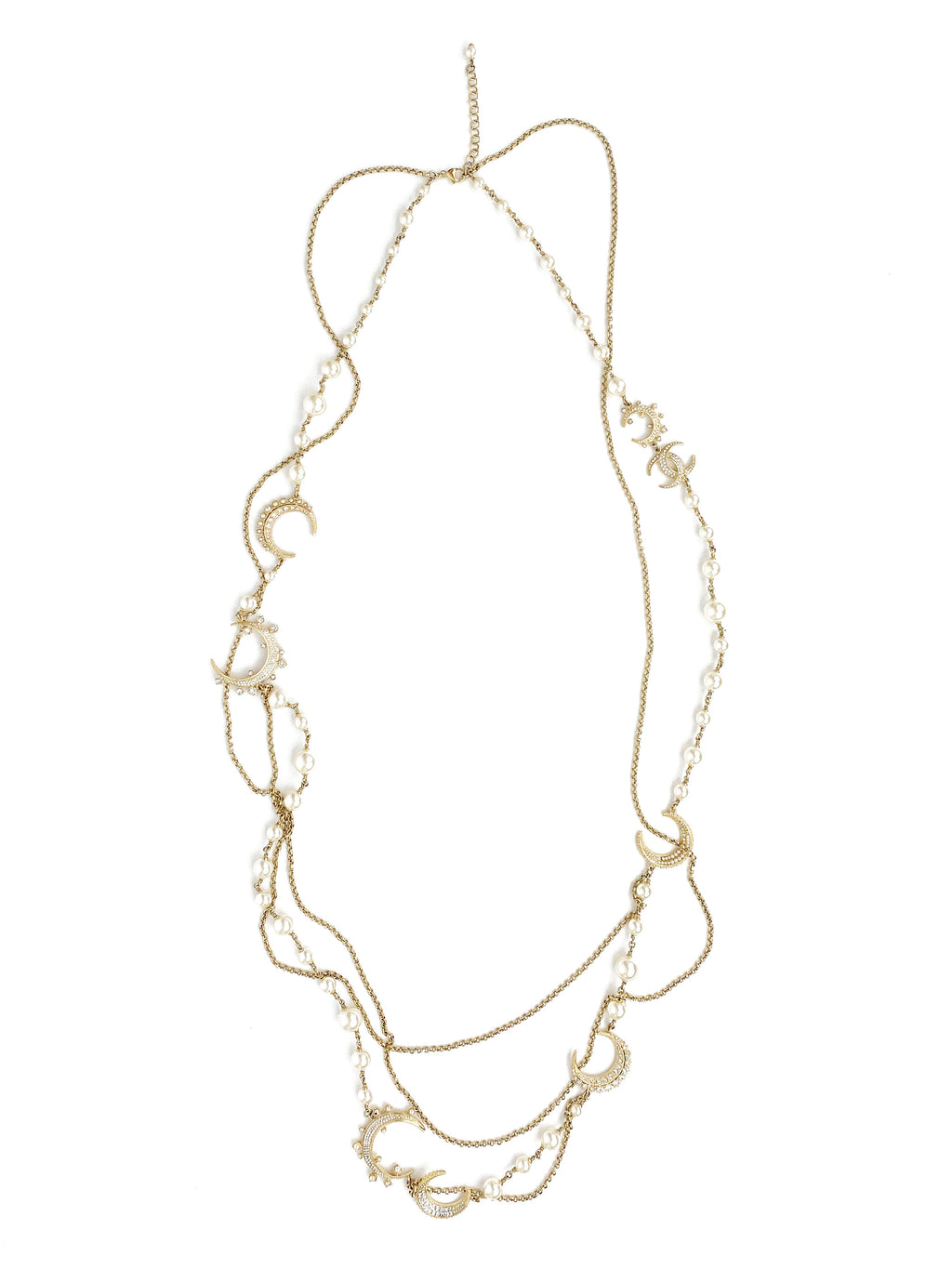 Chanel Long Pearl & Crescent Moon Necklace