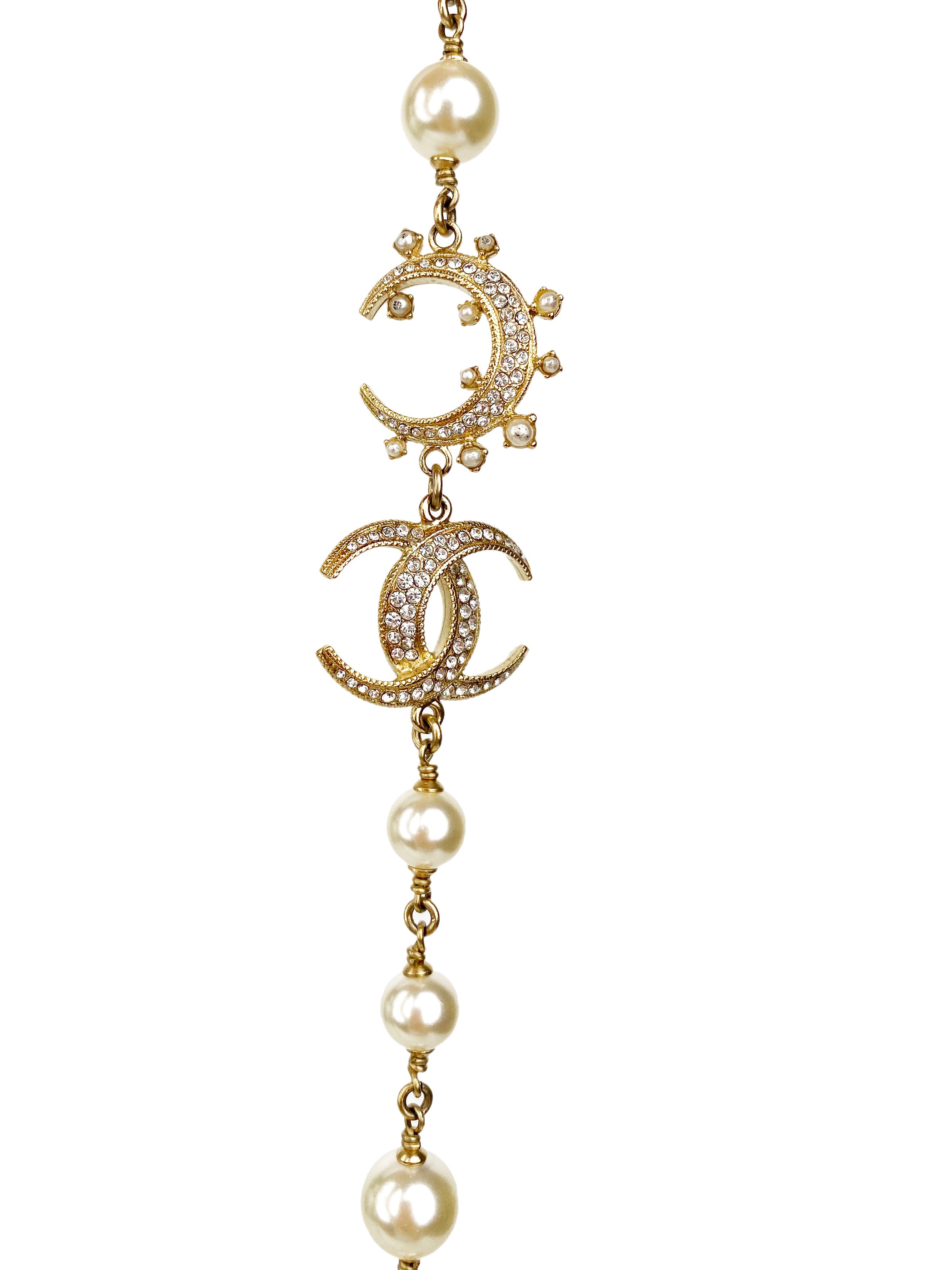 Chanel Long Pearl & Crescent Moon Necklace