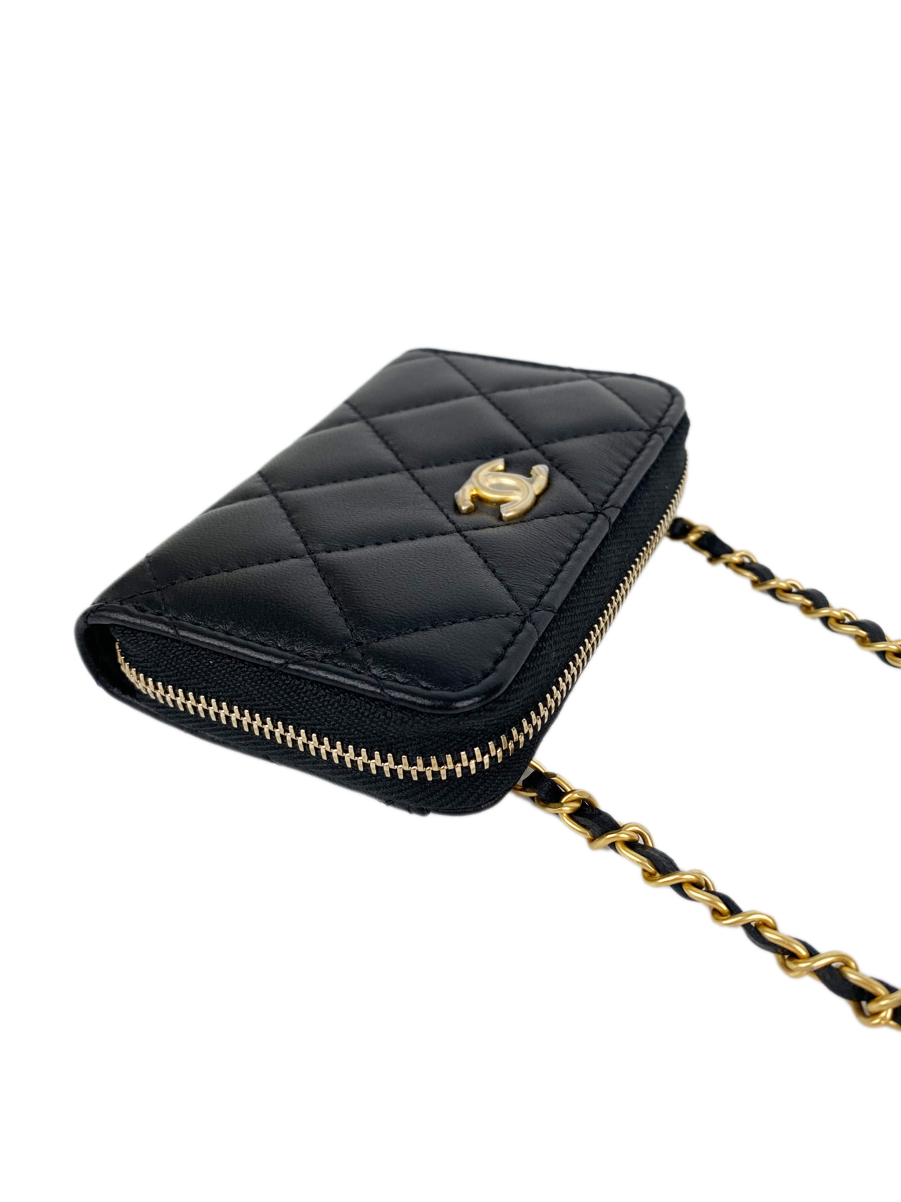 Chanel Black Mini Zip Belt Bag with Pearl Crush