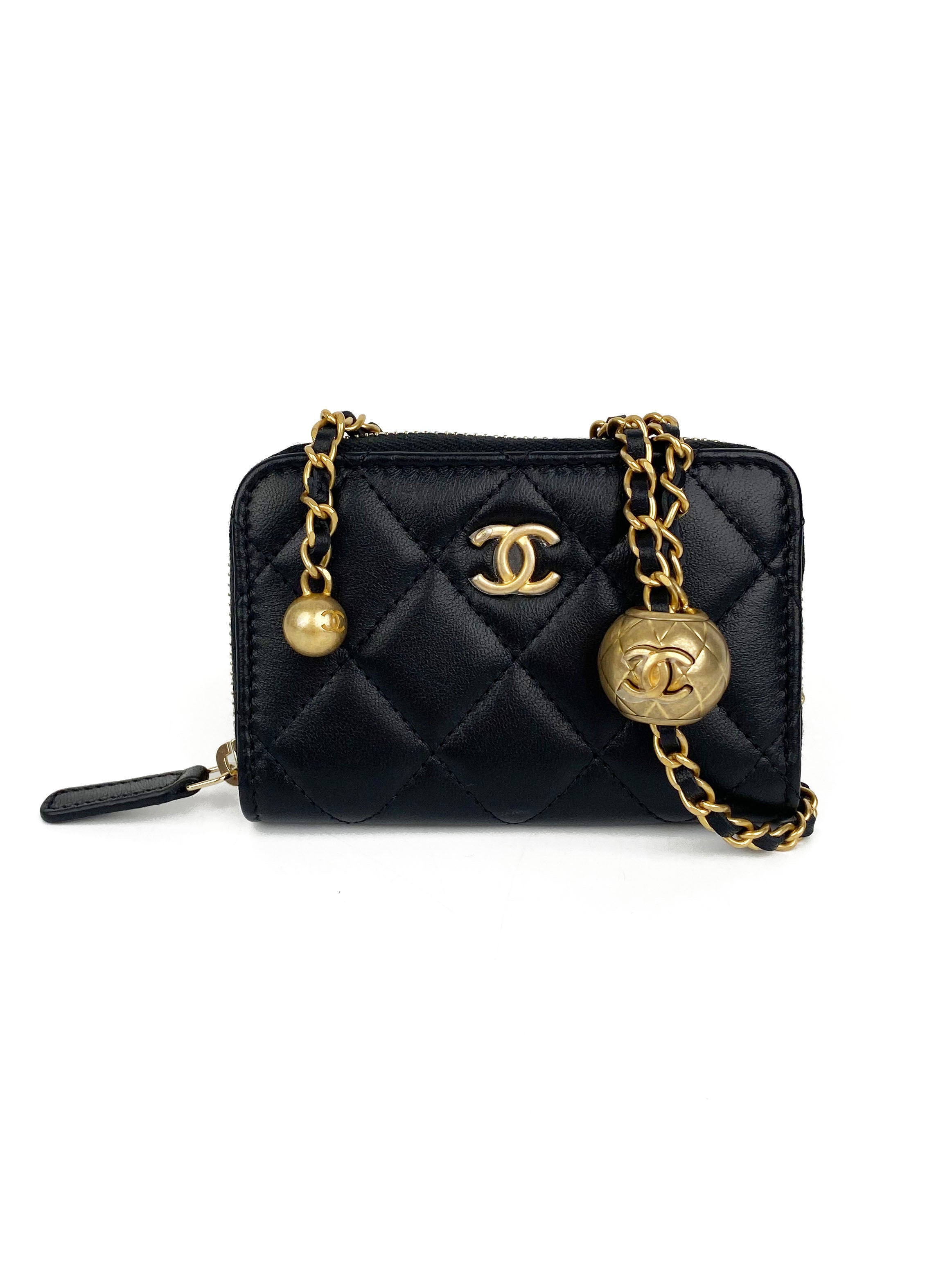 Chanel Black Mini Zip Belt Bag with Pearl Crush