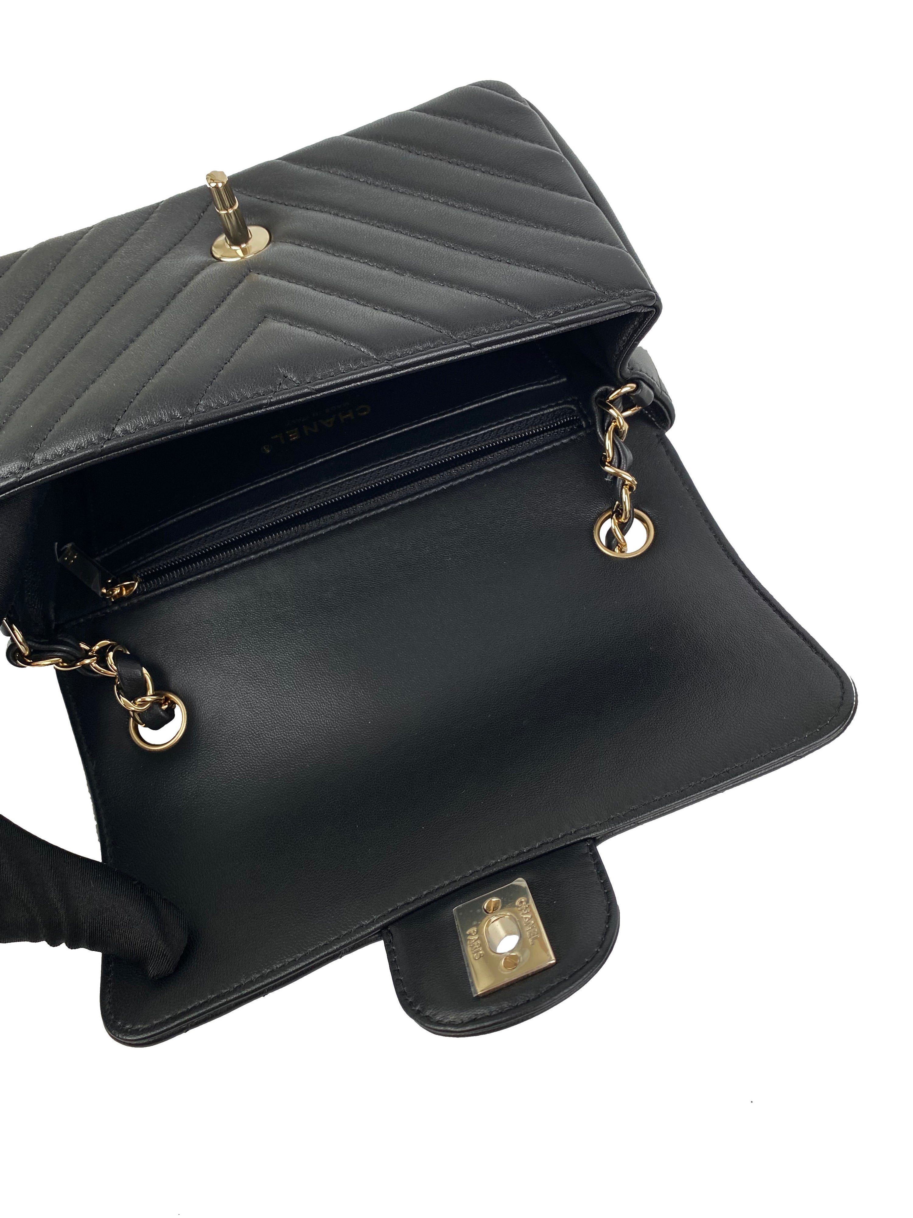 Chanel Mini Black Chevron Classic Flap Bag