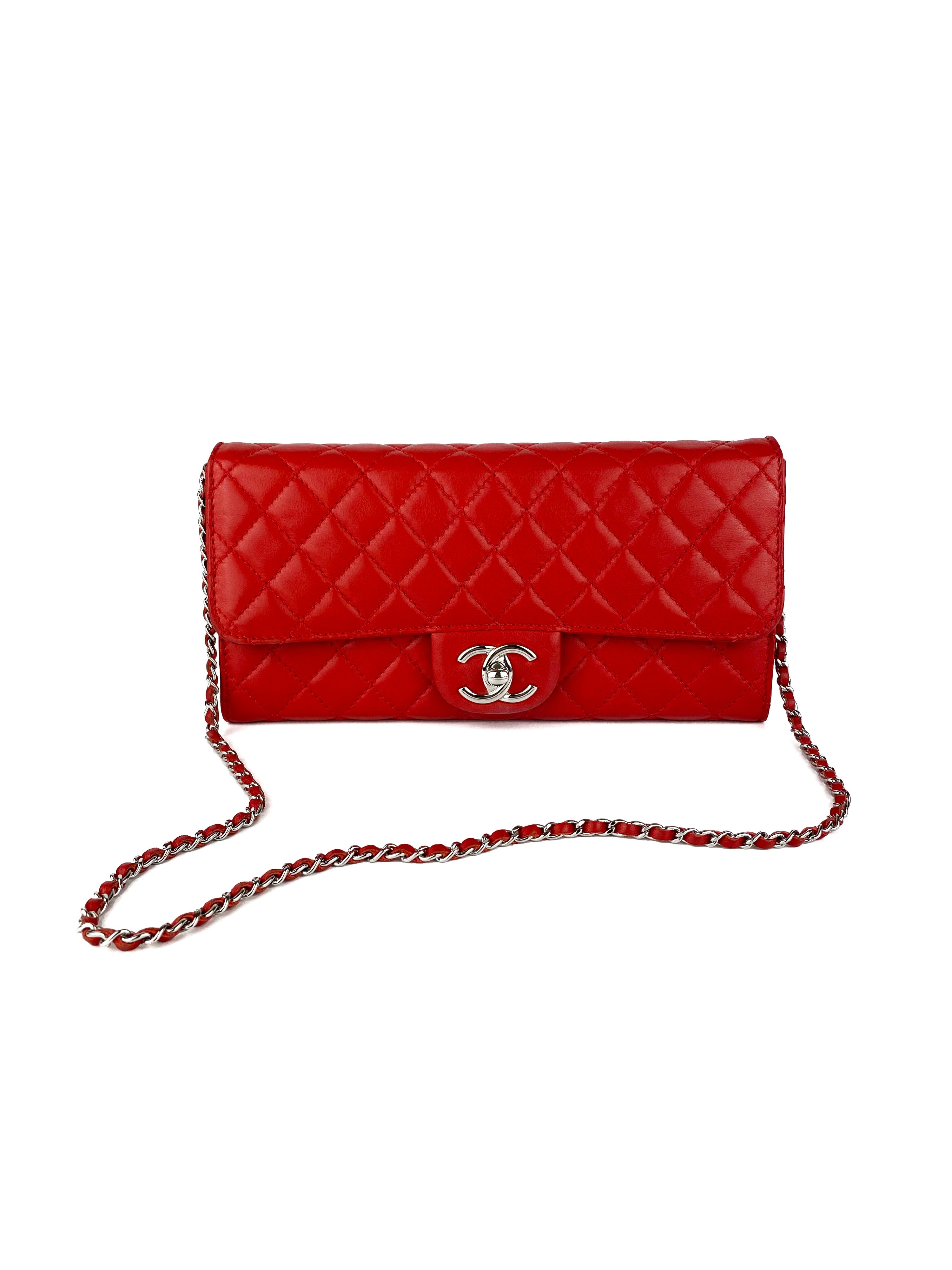Chanel Red Lambskin Classic Flap Clutch