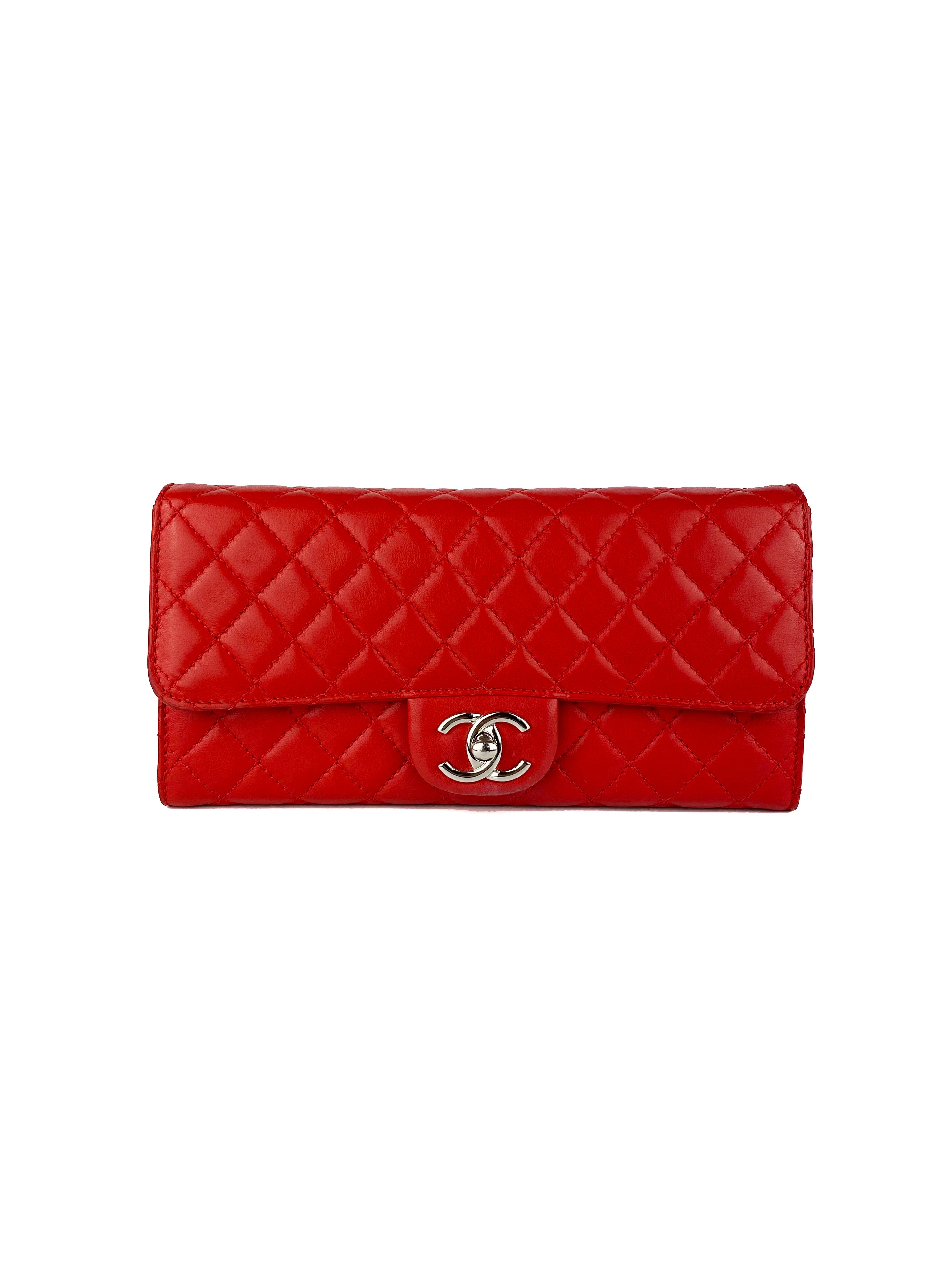 Chanel Red Lambskin Classic Flap Clutch