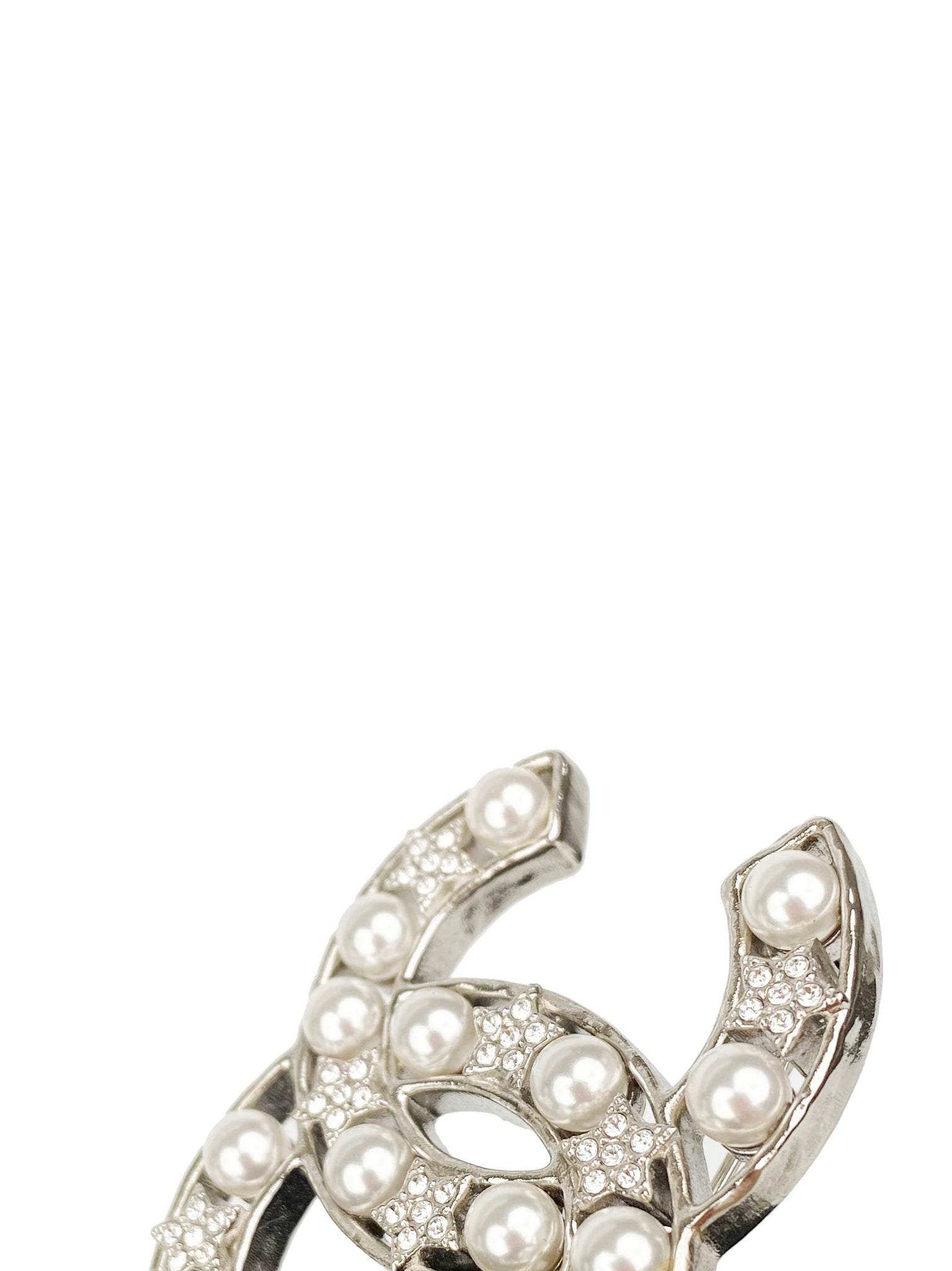 Chanel Silver CC Pearls and Stars Brooch