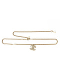 Chanel Brass Gold Logo Necklace with Dangling Pearls