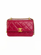 Chanel Mini Deep Pink Flap Bag with Gold Balls