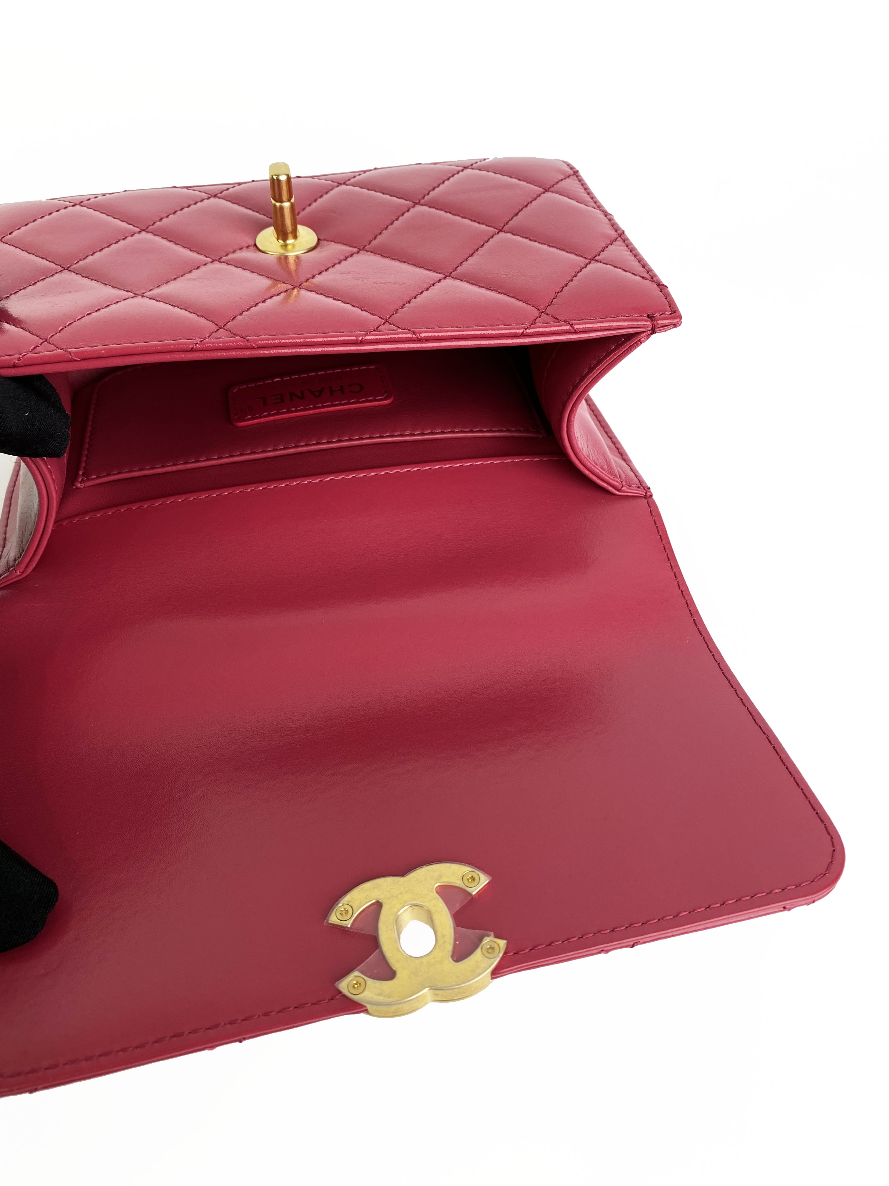 Chanel Mini Deep Pink Flap Bag with Gold Balls