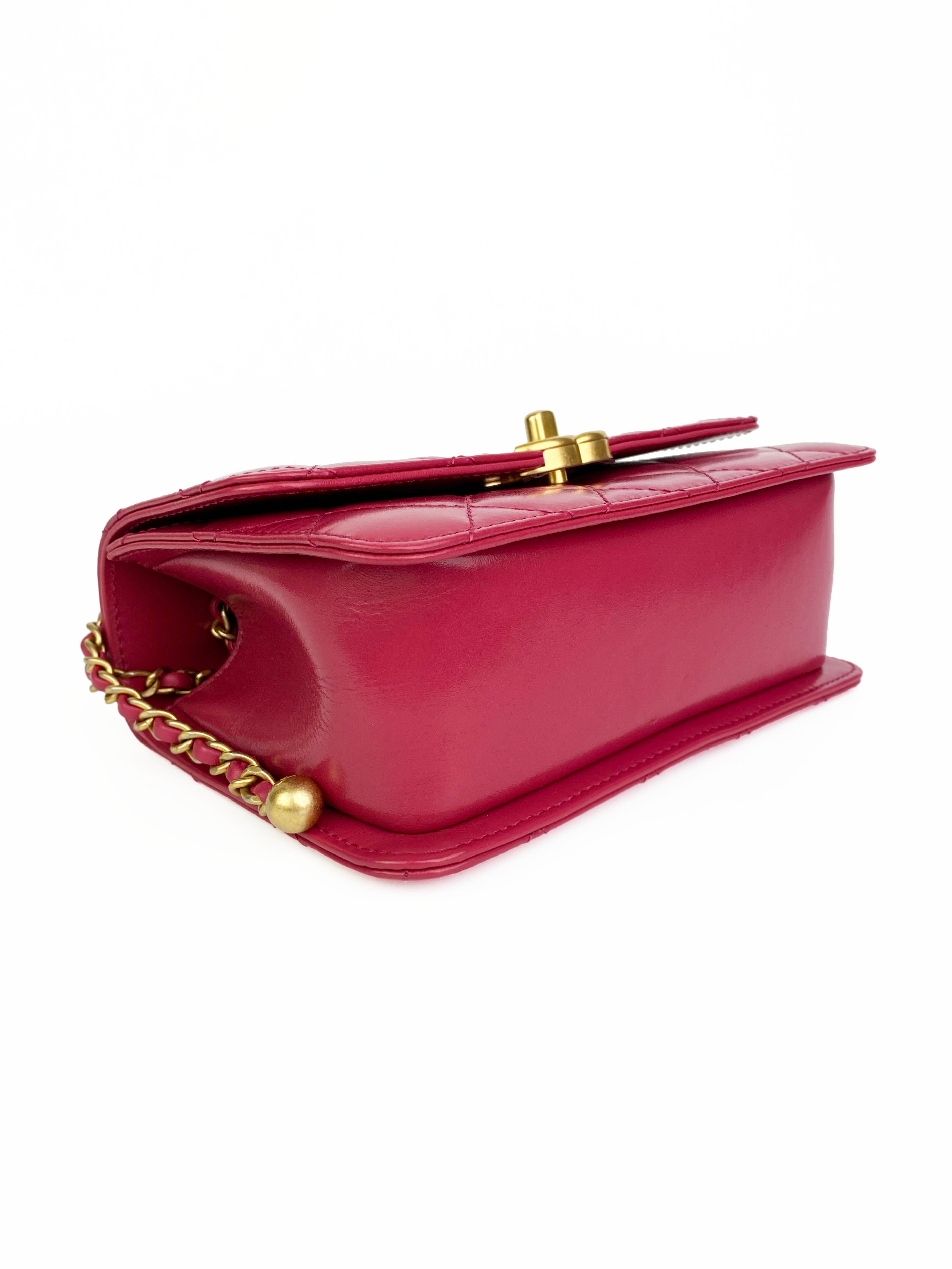 Chanel Mini Deep Pink Flap Bag with Gold Balls