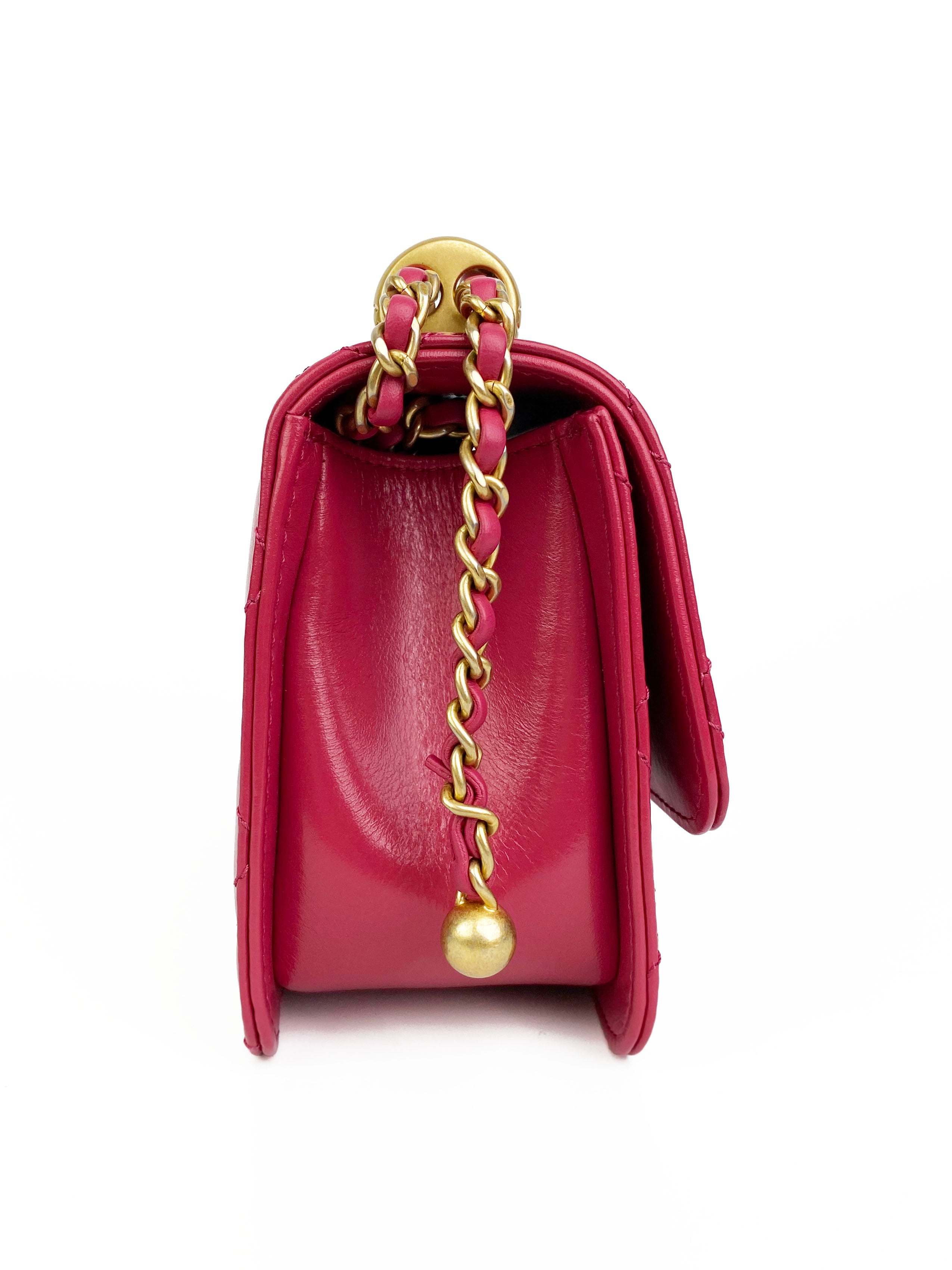 Chanel Mini Deep Pink Flap Bag with Gold Balls
