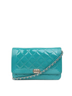 Chanel Teal Blue Patent Wallet on Chain SHW