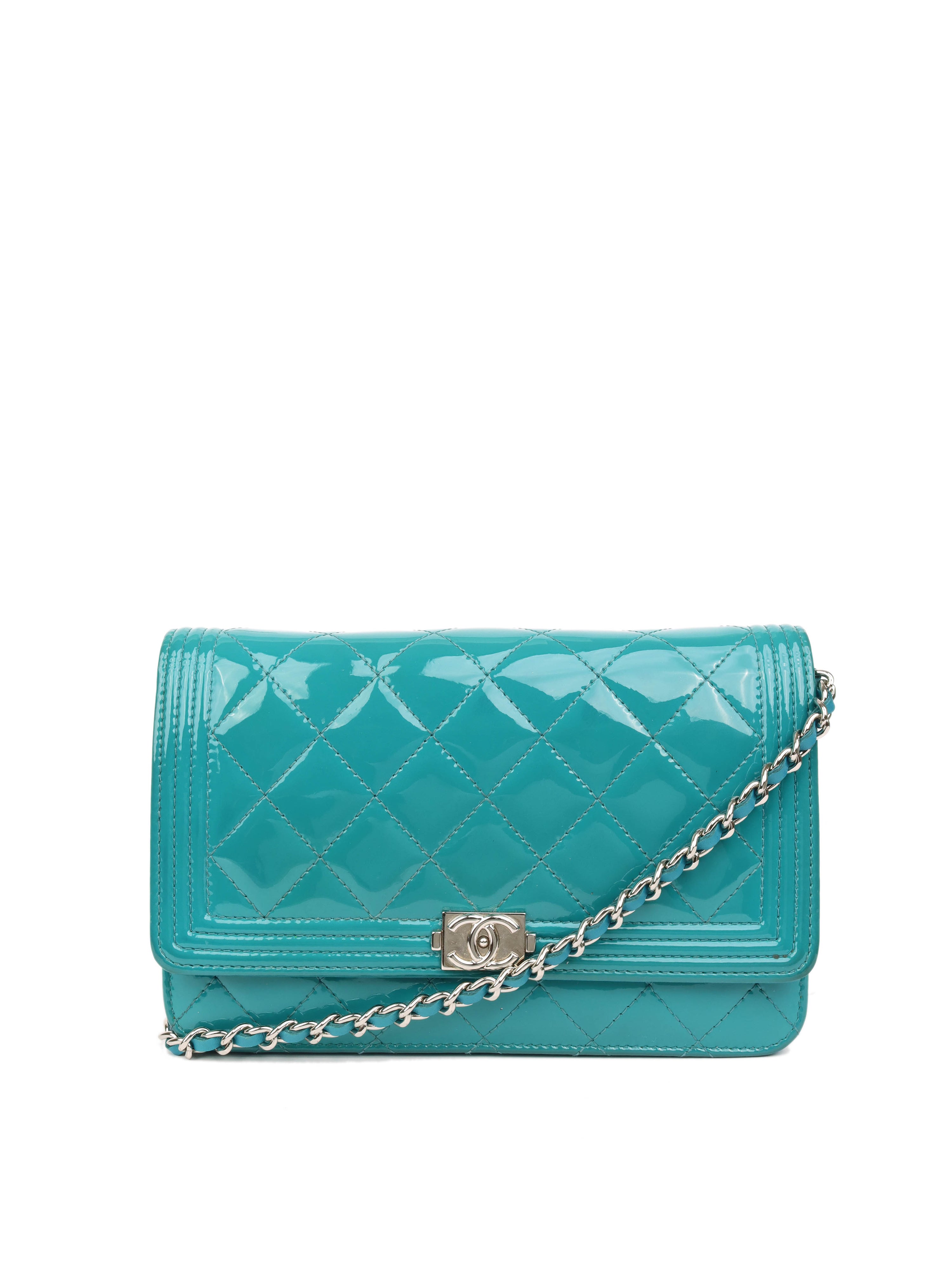 Chanel Teal Blue Patent Wallet on Chain SHW