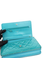 Chanel Teal Blue Patent Wallet on Chain SHW