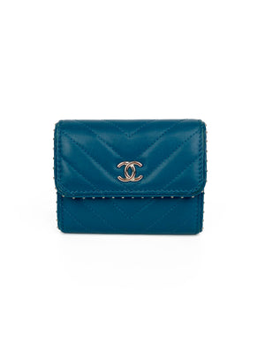 Chanel Teal Chevron Studded Wallet