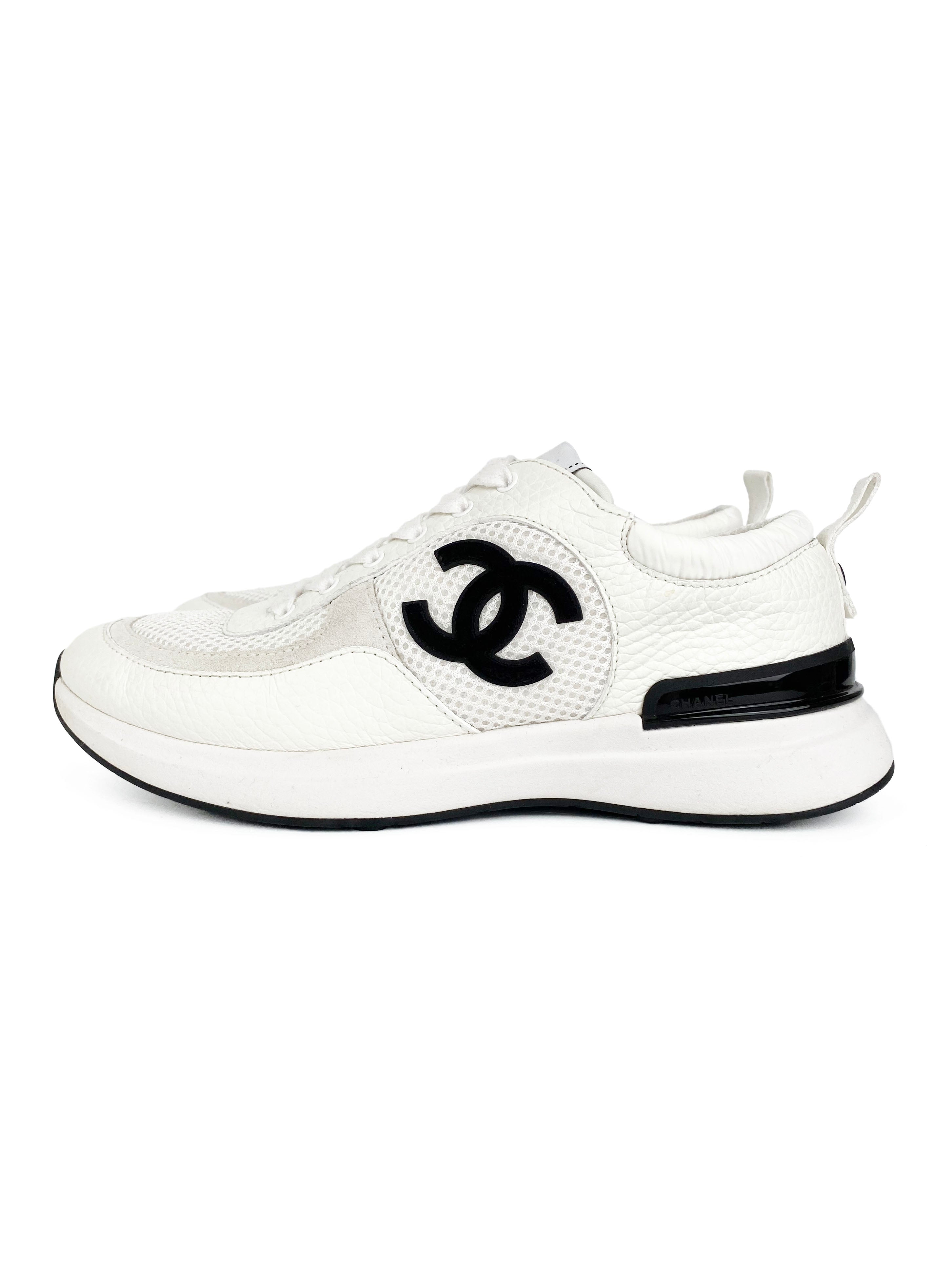 Chanel White CC Sneakers 38.5