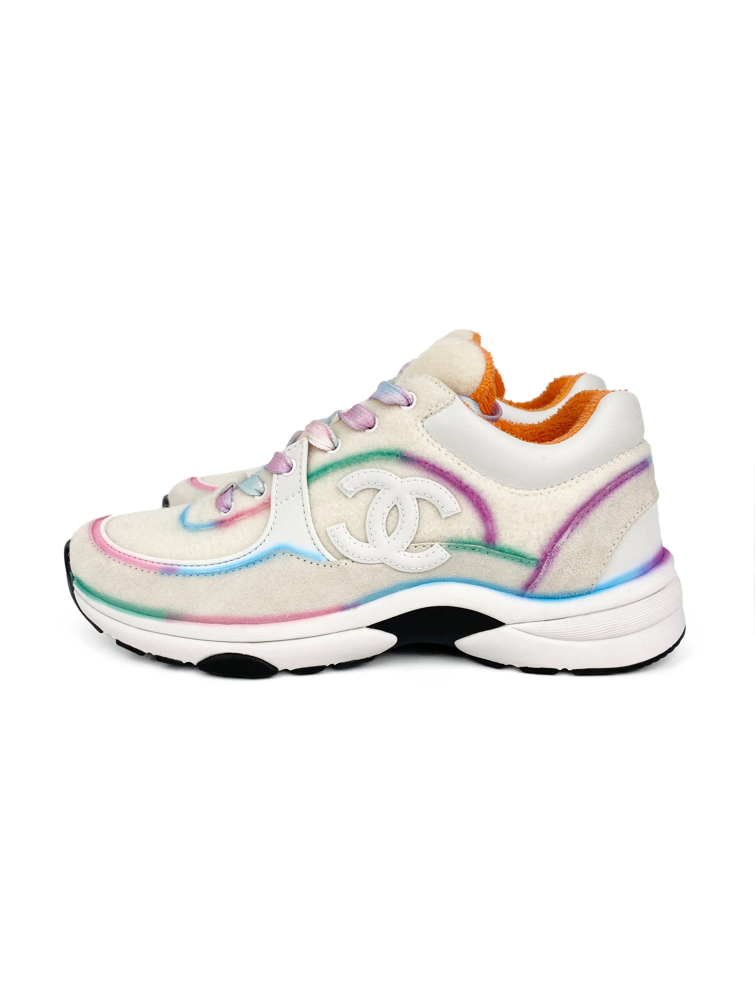 Chanel White & Multicolour Suede Sneakers 38