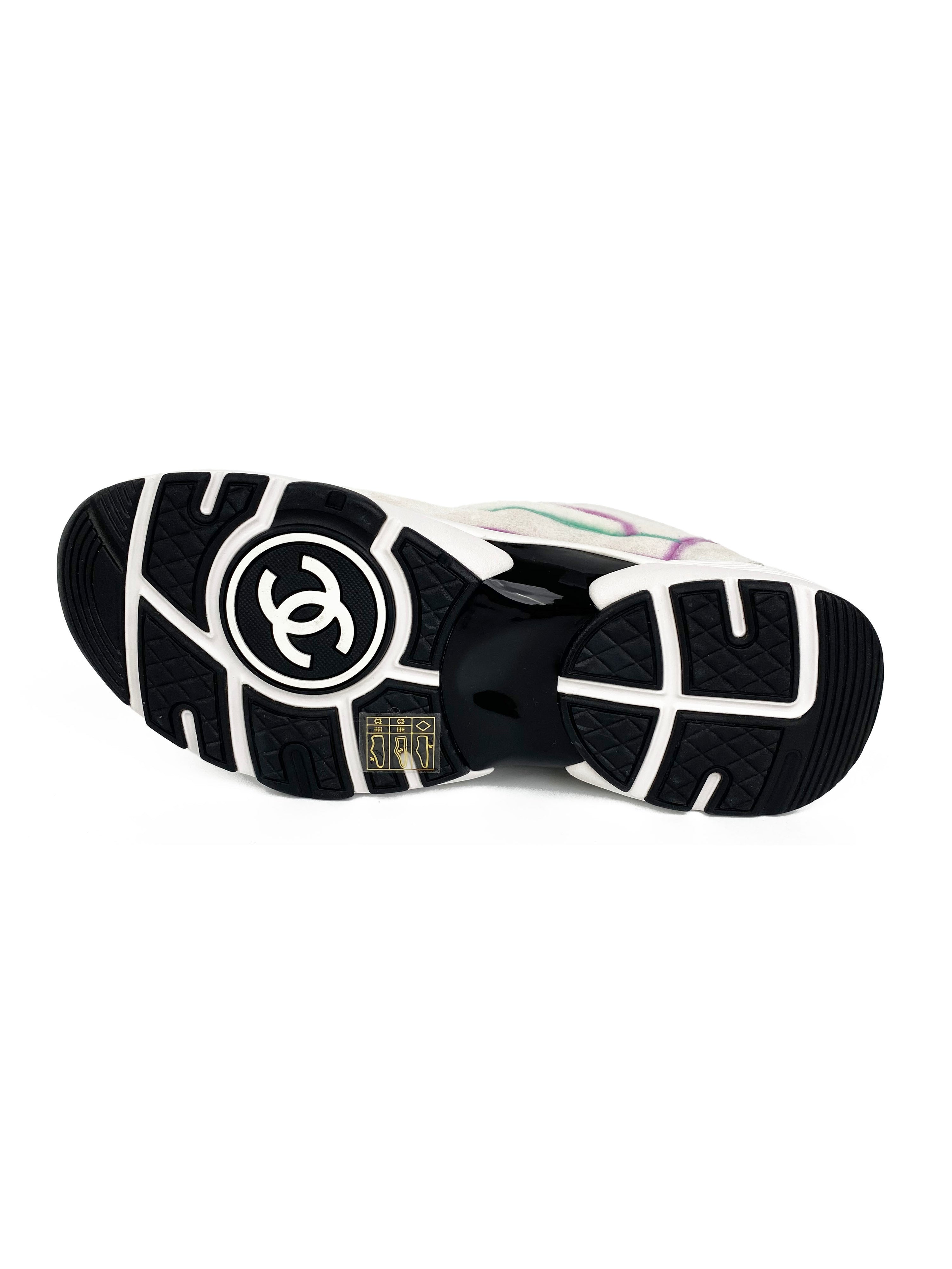 Chanel White & Multicolour Suede Sneakers 38