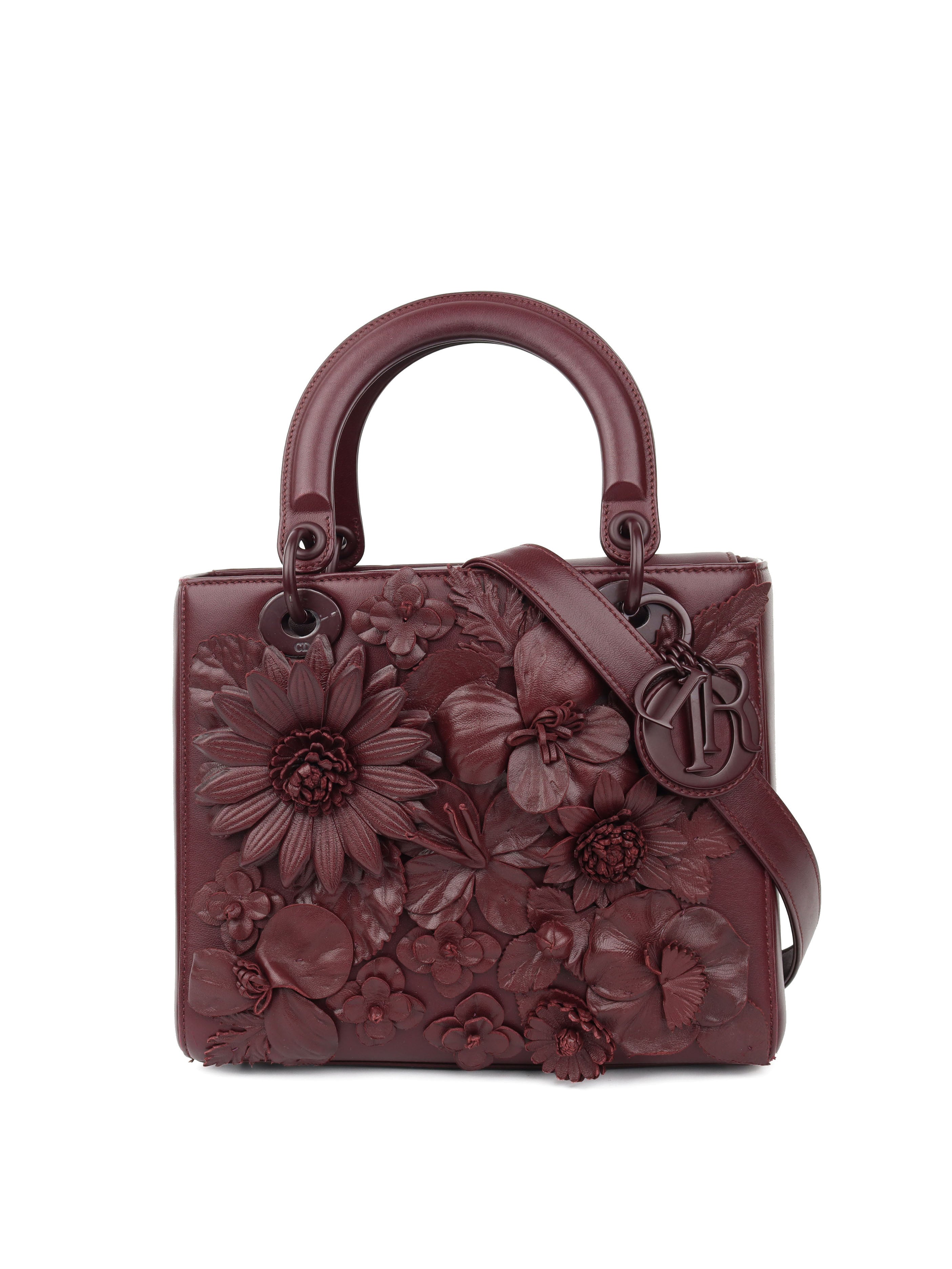 Dior Medium Burgundy Flower Applique Lady Dior Bag