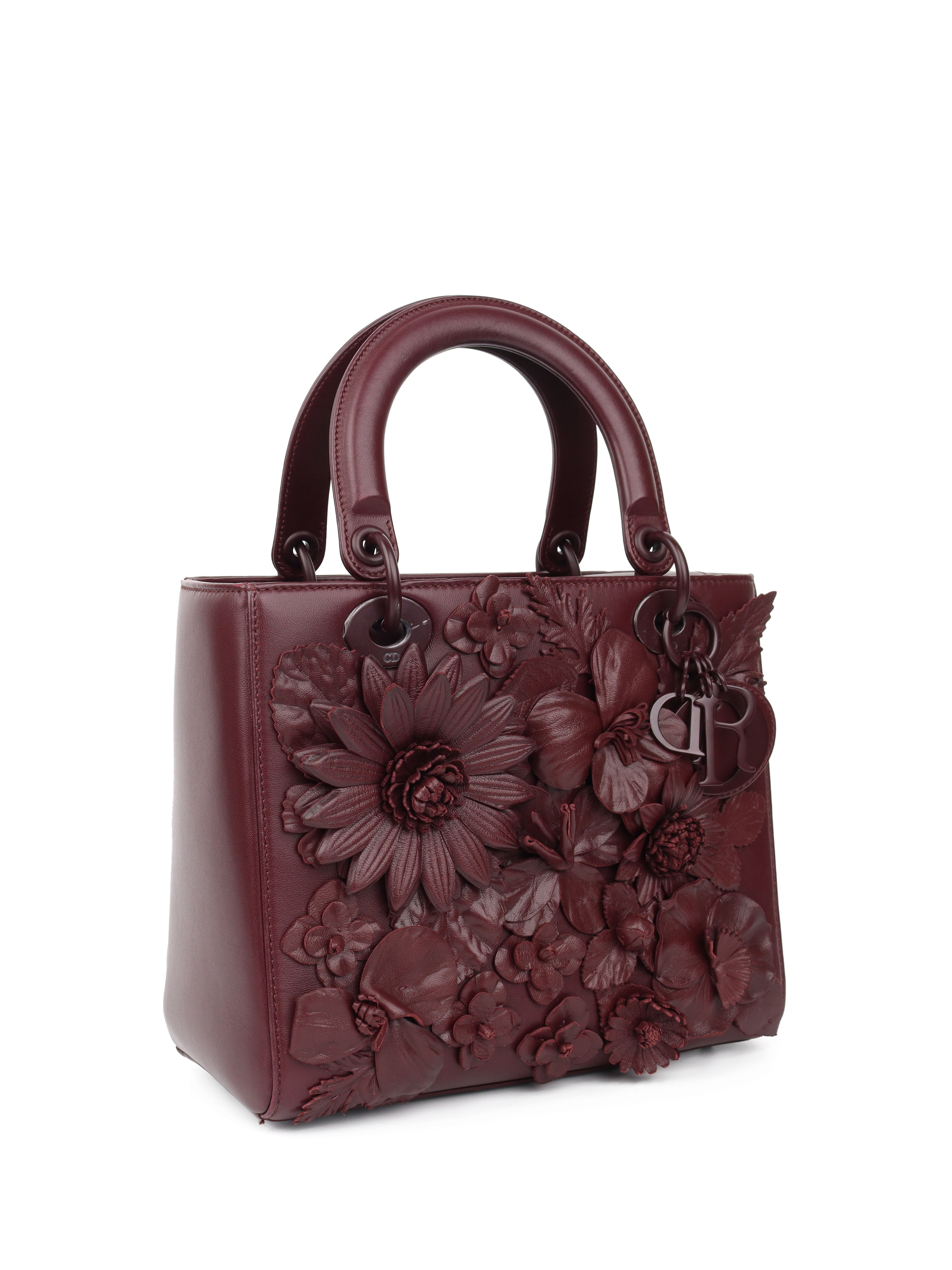 Dior Medium Burgundy Flower Applique Lady Dior Bag