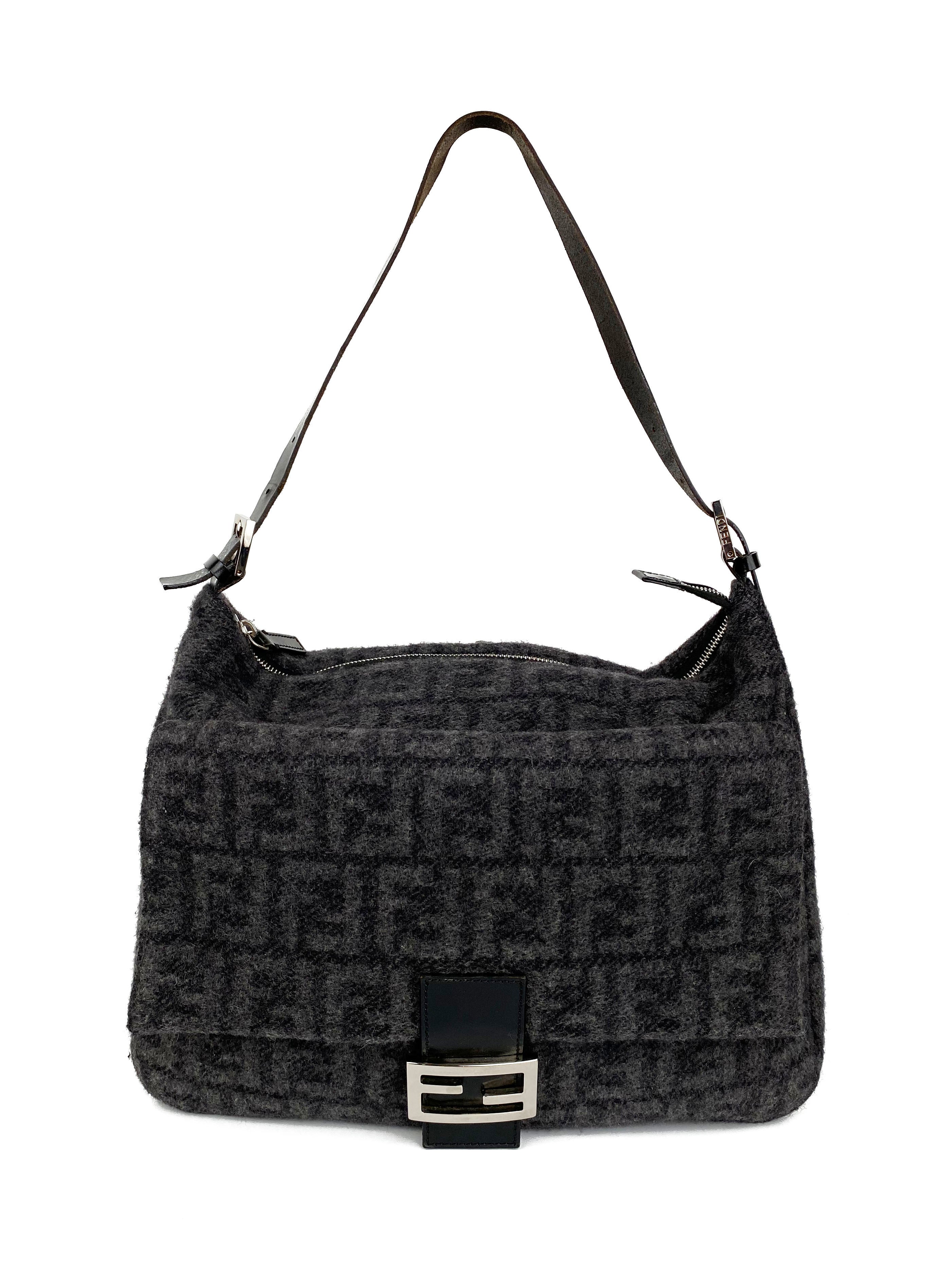 Fendi Black Wool Baguette Bag