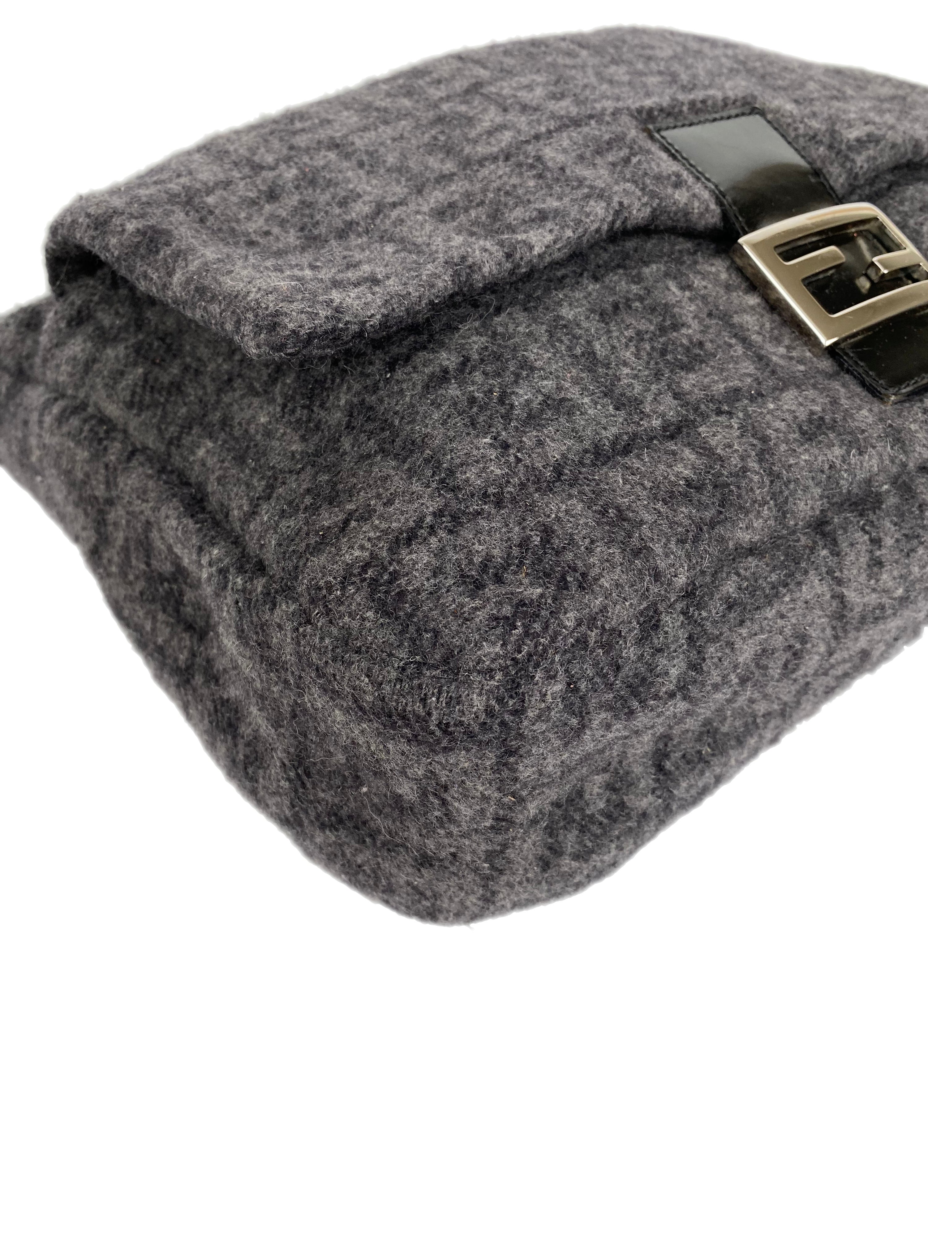 Fendi Black Wool Baguette Bag