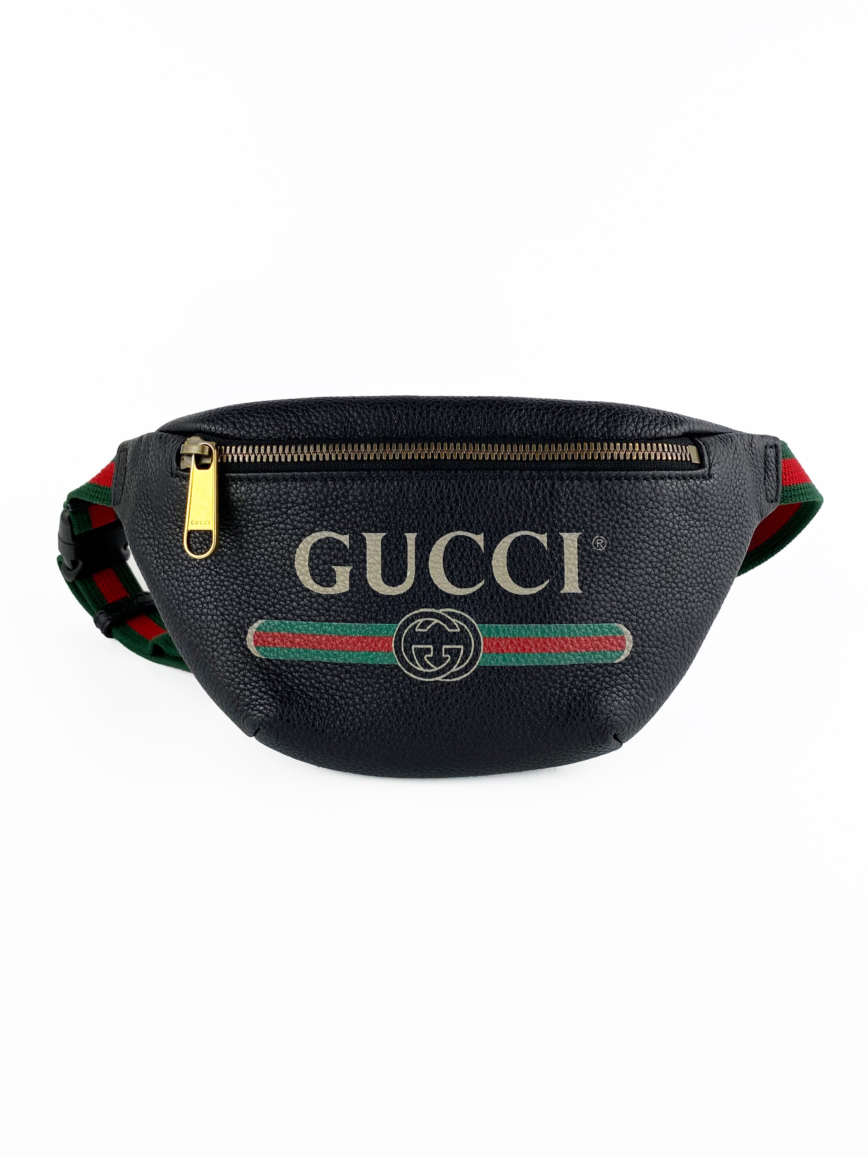 Gucci Black Print Leather Belt Bag