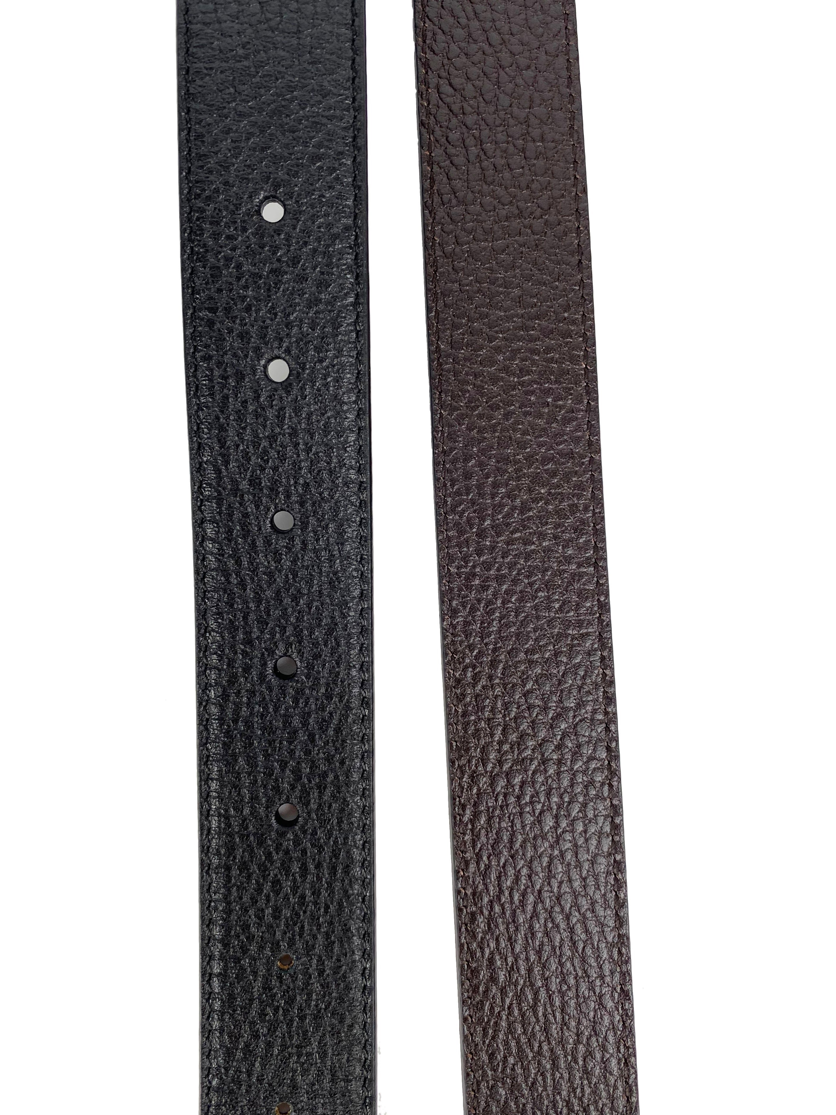 Gucci Black & Brown Reversible Thin Belt 85