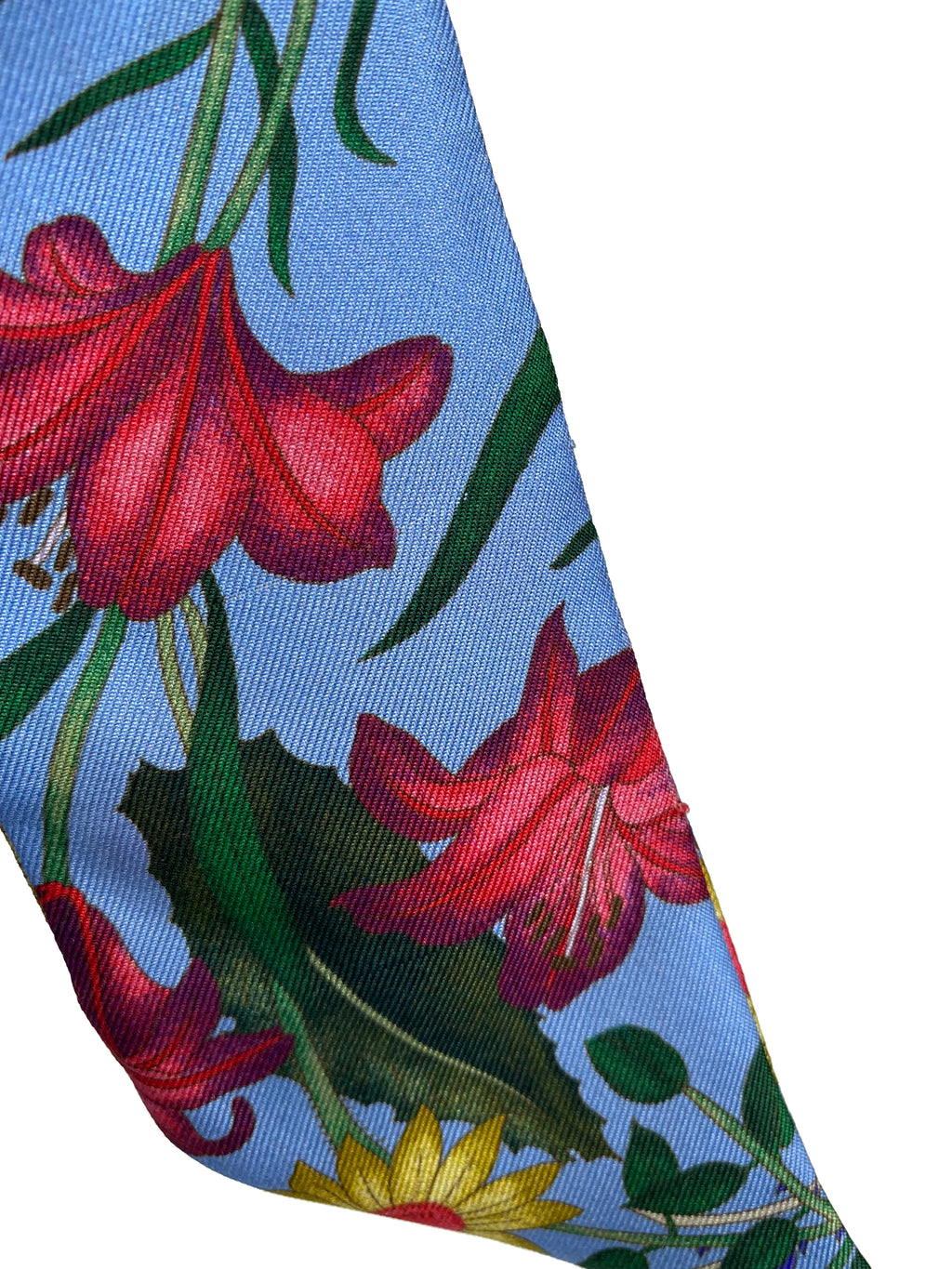 Gucci Blue & Floral Silk Twilly Scarf