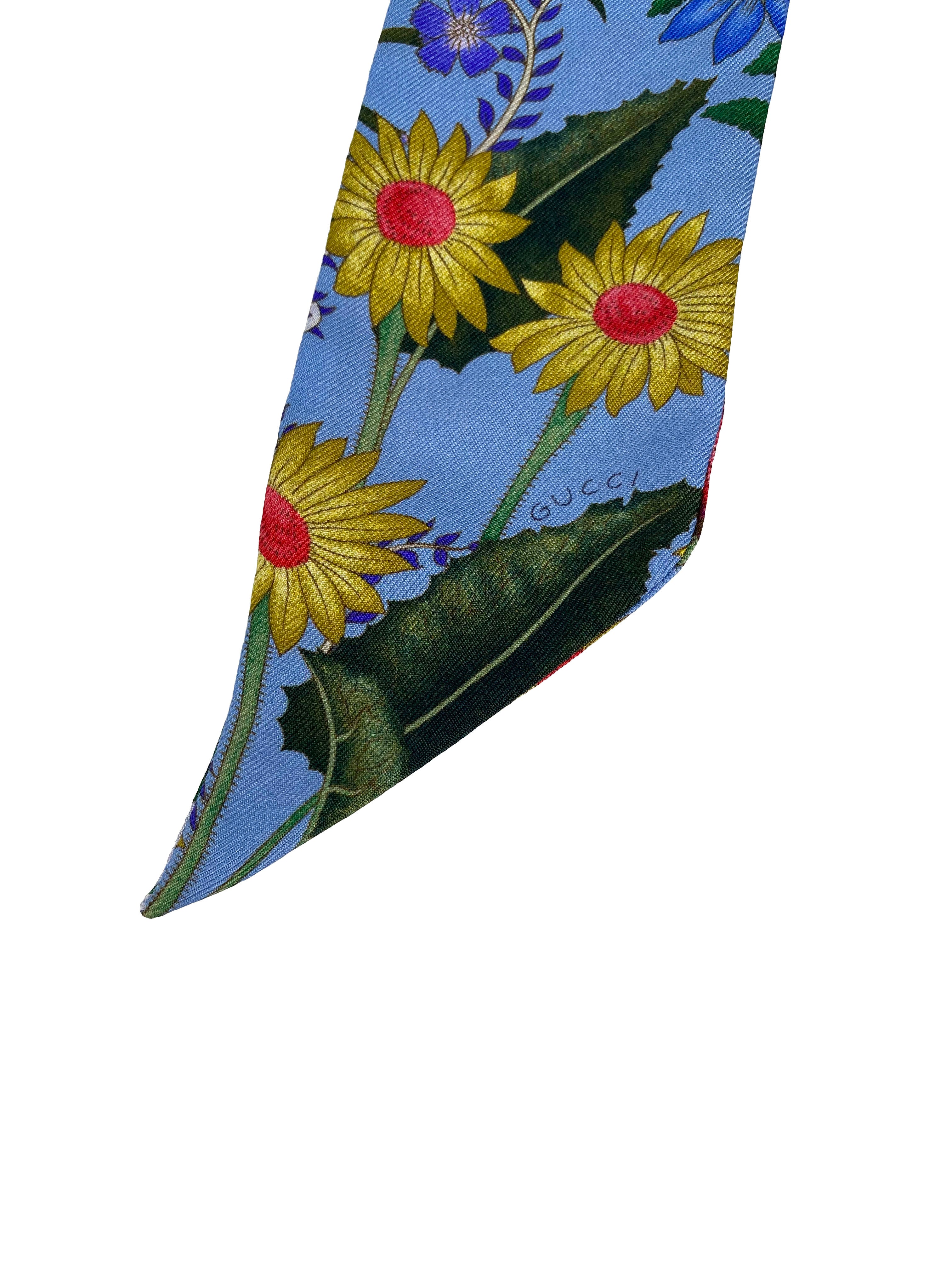 Gucci Blue & Floral Silk Twilly Scarf
