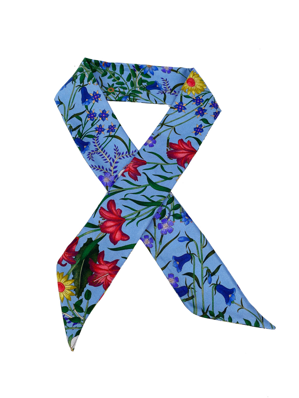 Gucci Blue & Floral Silk Twilly Scarf