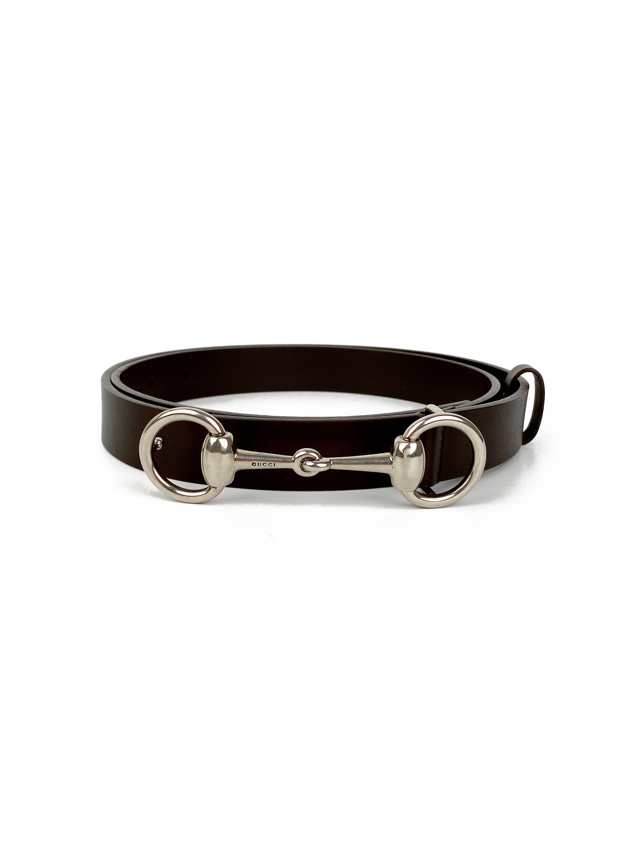 Gucci Brown Horsebit Belt with Silver Buckle 95