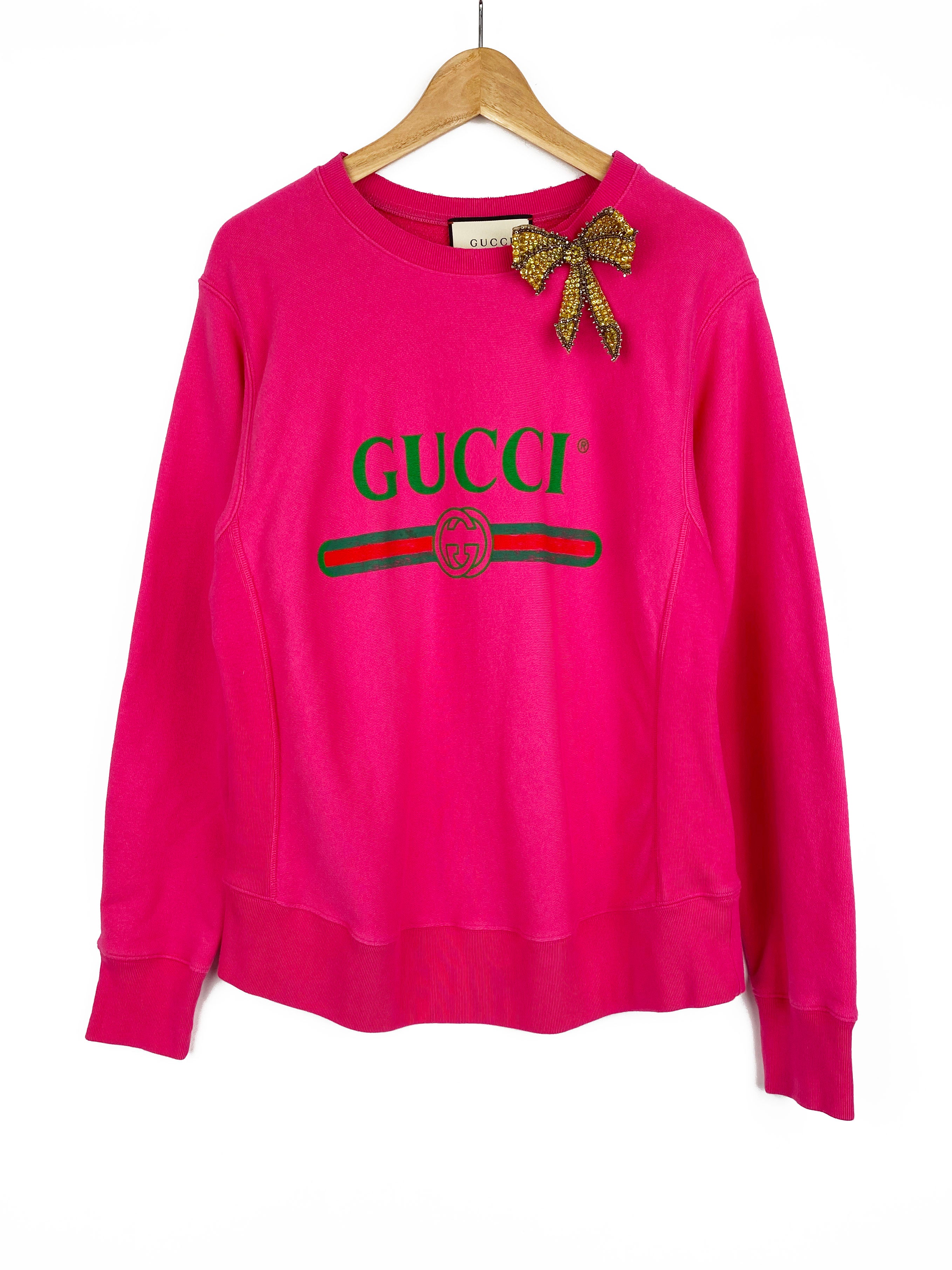 Gucci Cotton Pink Bow Logo Pullover S