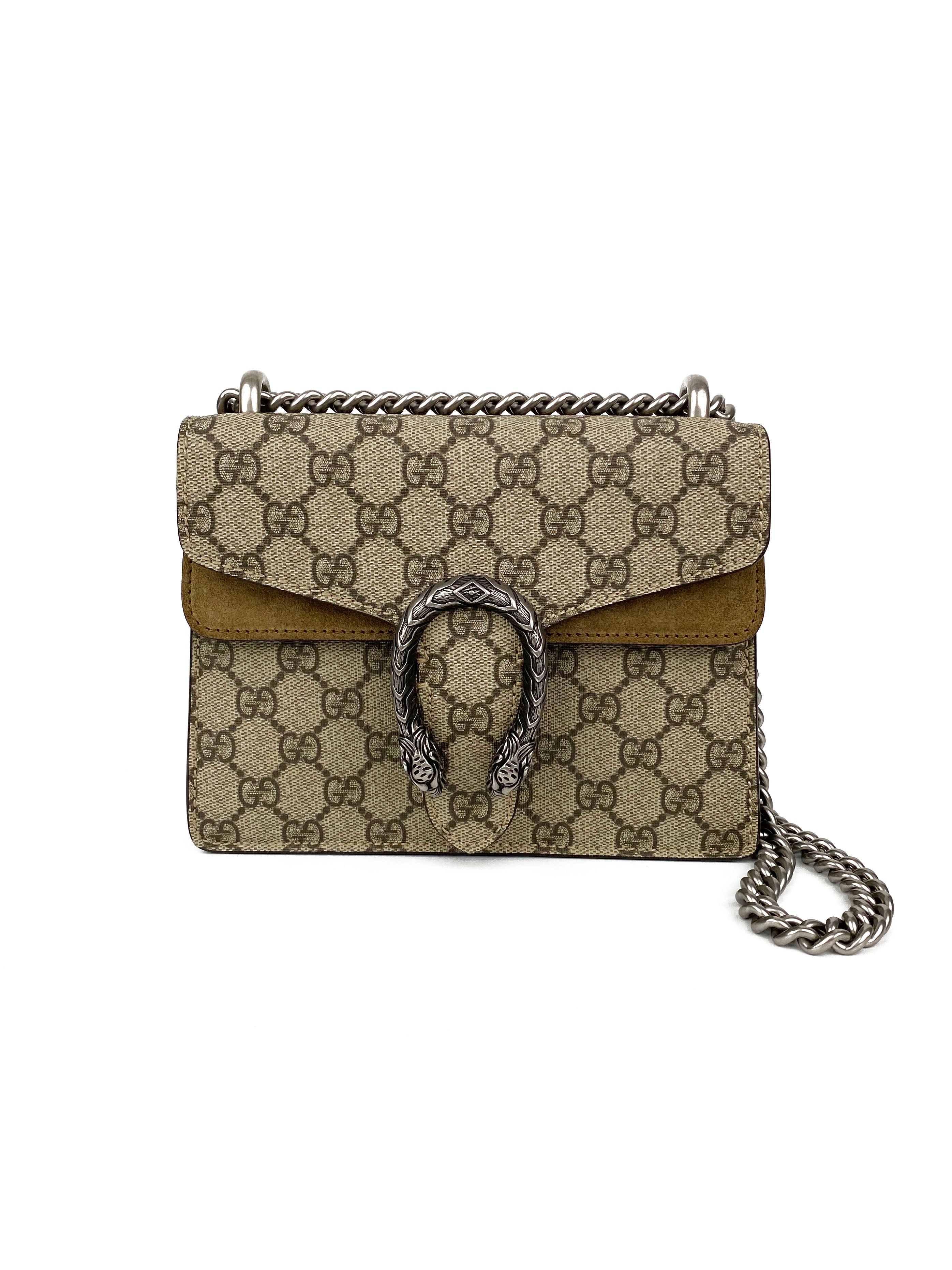 Gucci GG Supreme Mini Dionysus Bag with Taupe Trim