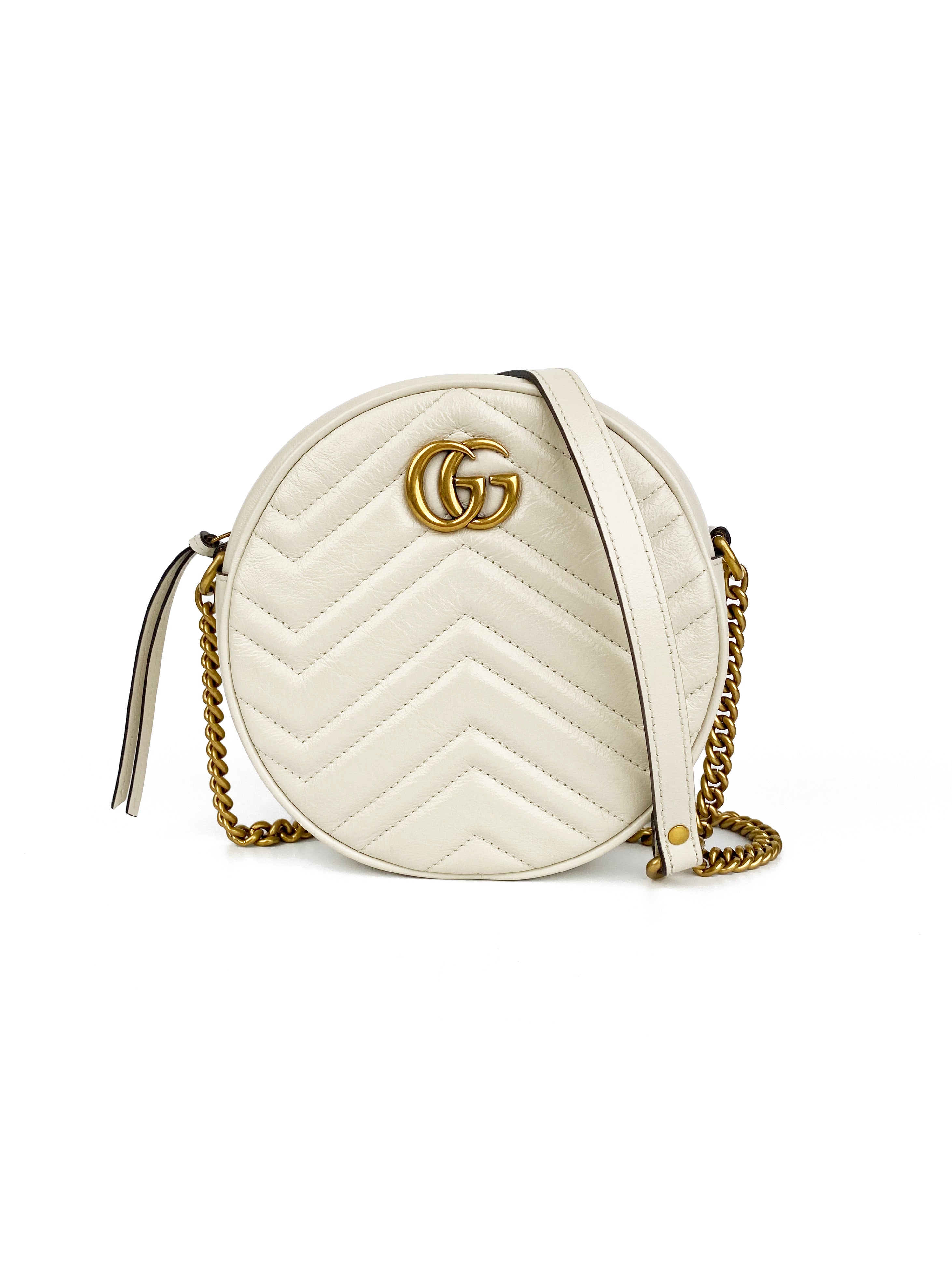 Gucci White Mini Round Marmont Shoulder Bag